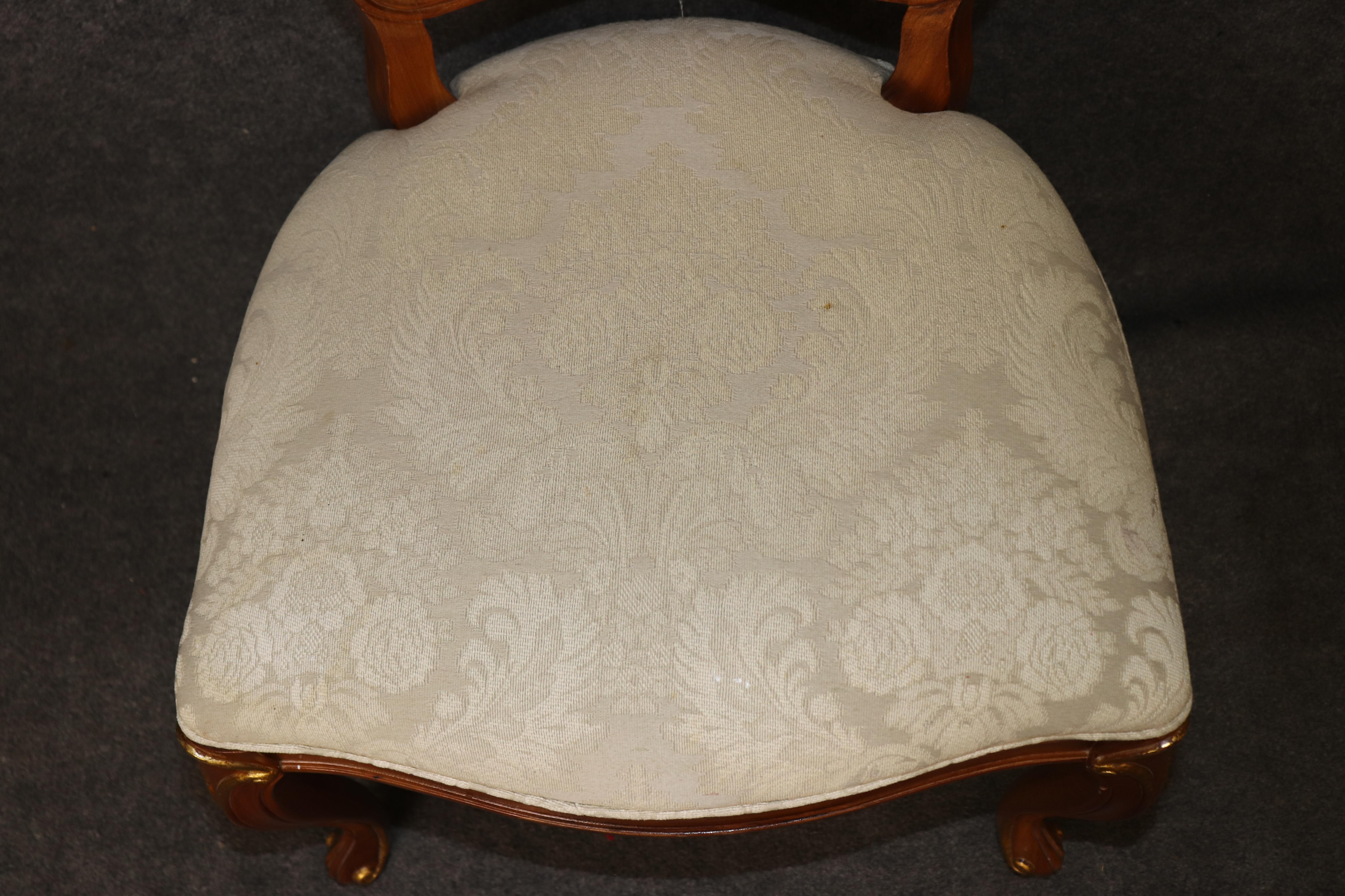6 Louis XV Style Carved Walnut and Gilt Accent Dining Chairs For Sale 13
