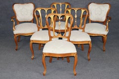 6 Louis XV Style Carved Walnut and Gilt Accent Dining Chairs