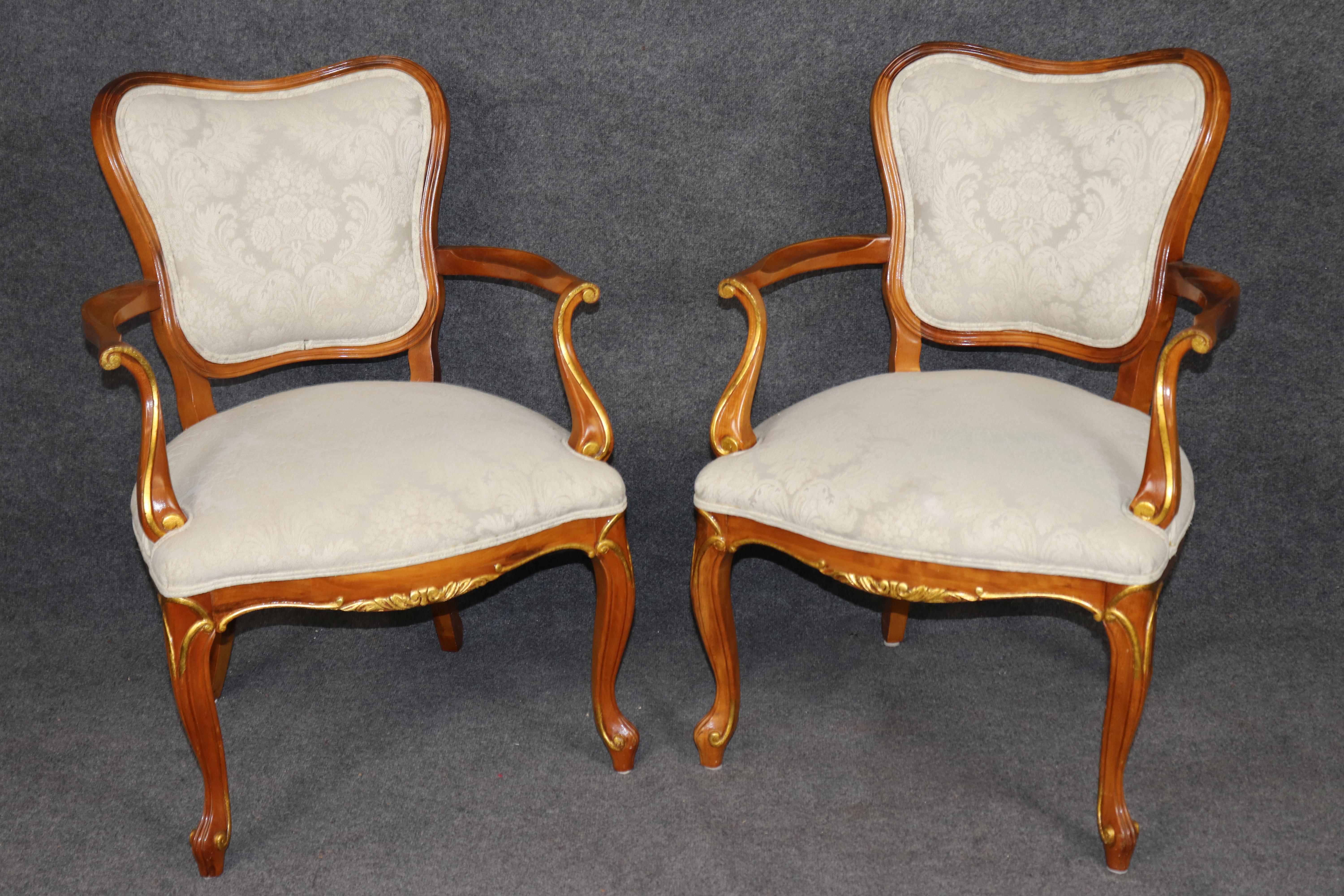 Unknown 6 Louis XV Style Carved Walnut and Gilt Accent Dining Chairs For Sale