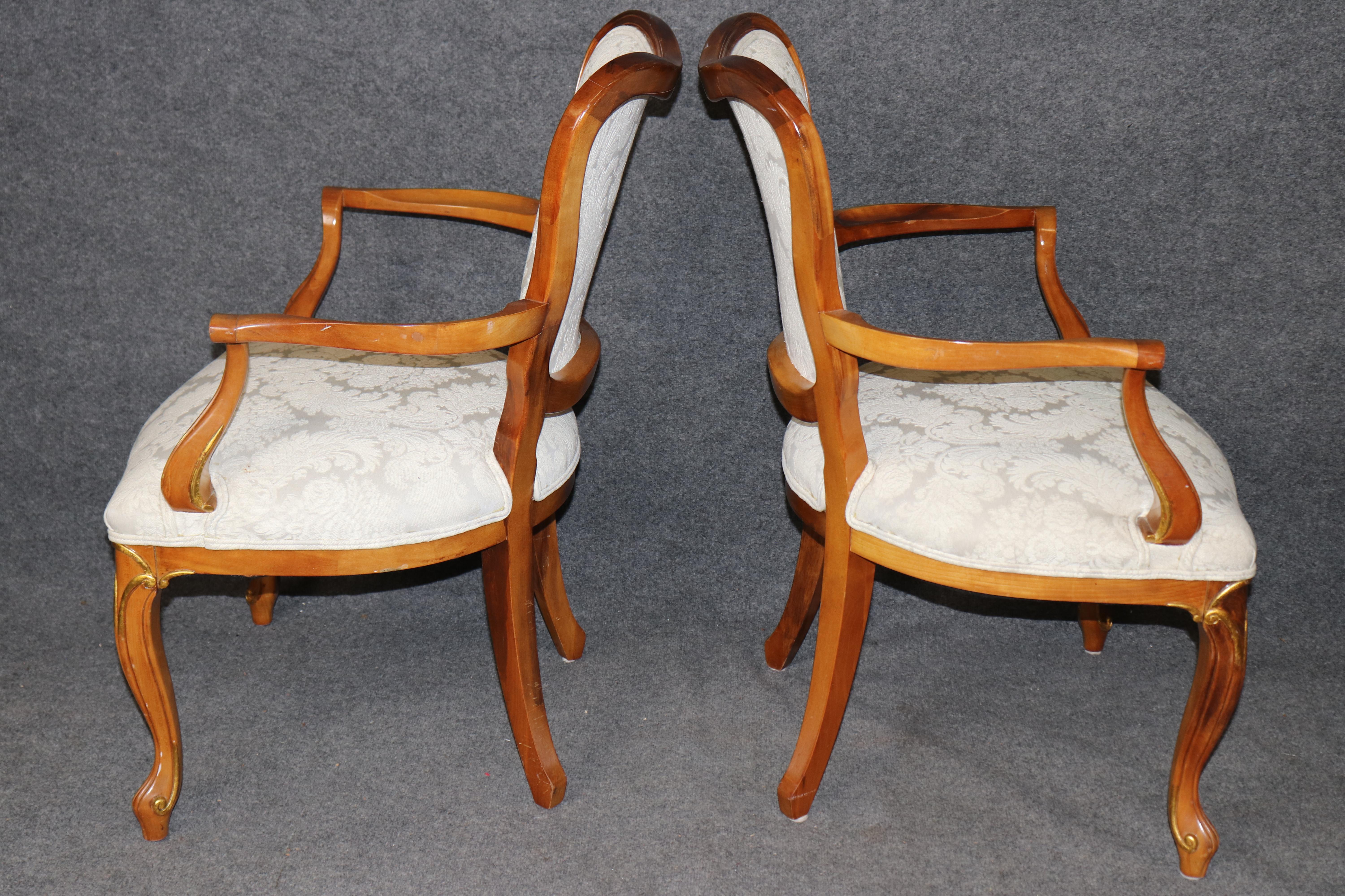 20th Century 6 Louis XV Style Carved Walnut and Gilt Accent Dining Chairs For Sale