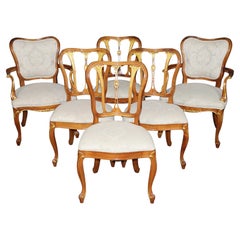 6 Louis XV Style Carved Walnut and Gilt Accent Dining Chairs