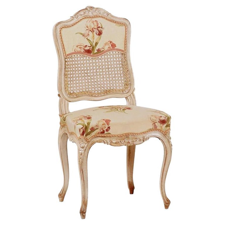 6 Louis XVStyle Floral White Chair and 2 Louis XVStyle Floral White