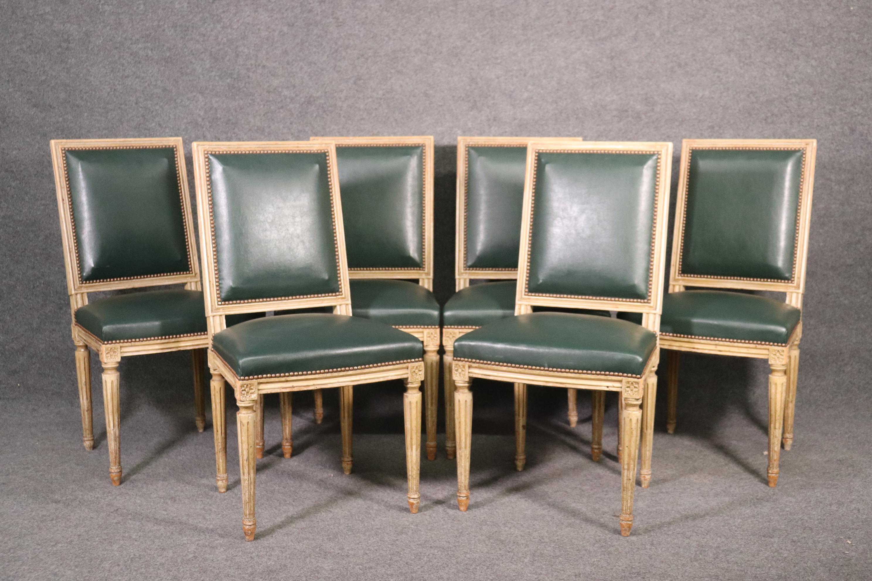 Directoire 6 Louis XVI Style 19th Century Paint Decorated Dining Chairs Attributed Jansen