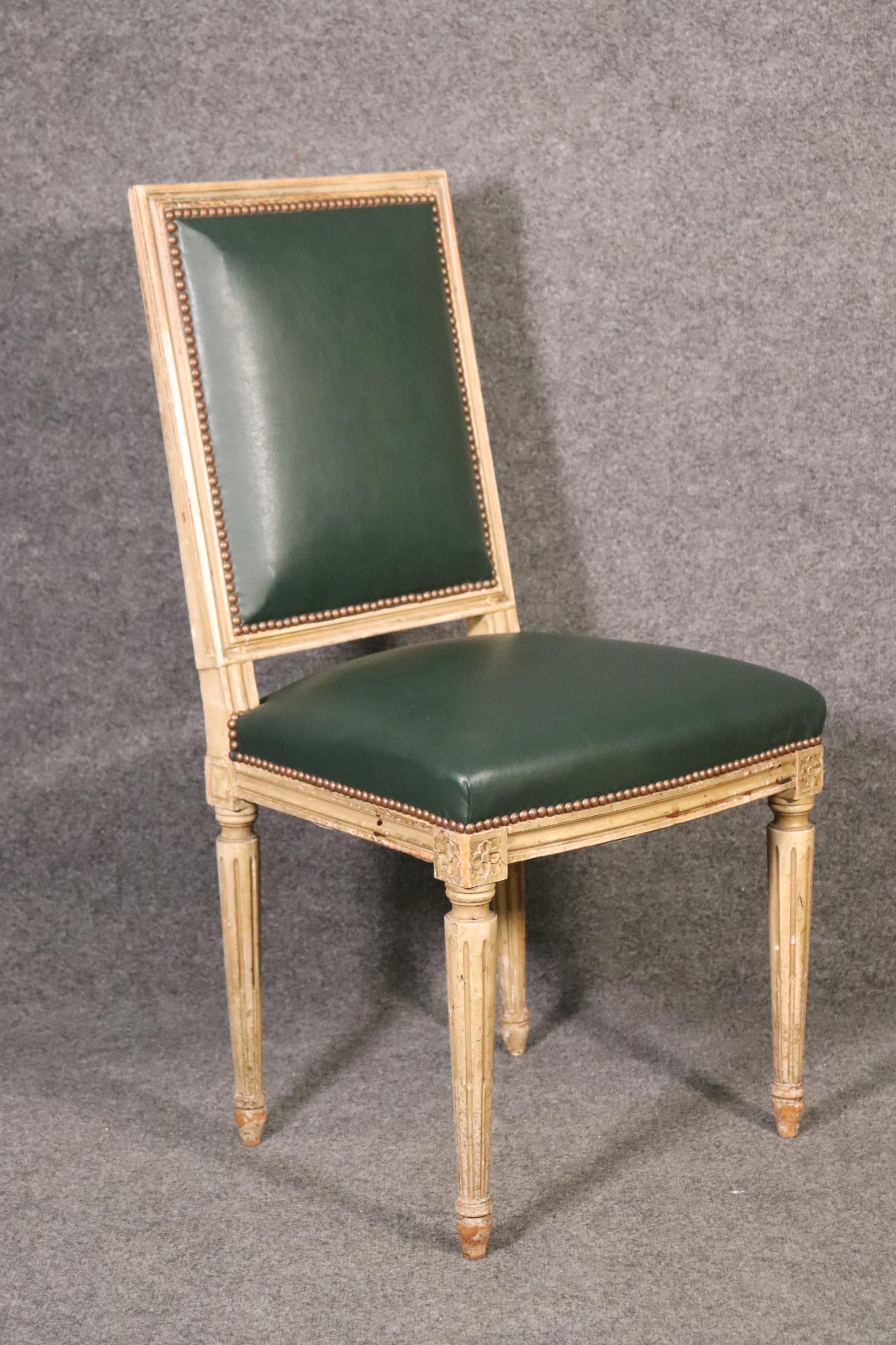 French 6 Louis XVI Style 19th Century Paint Decorated Dining Chairs Attributed Jansen