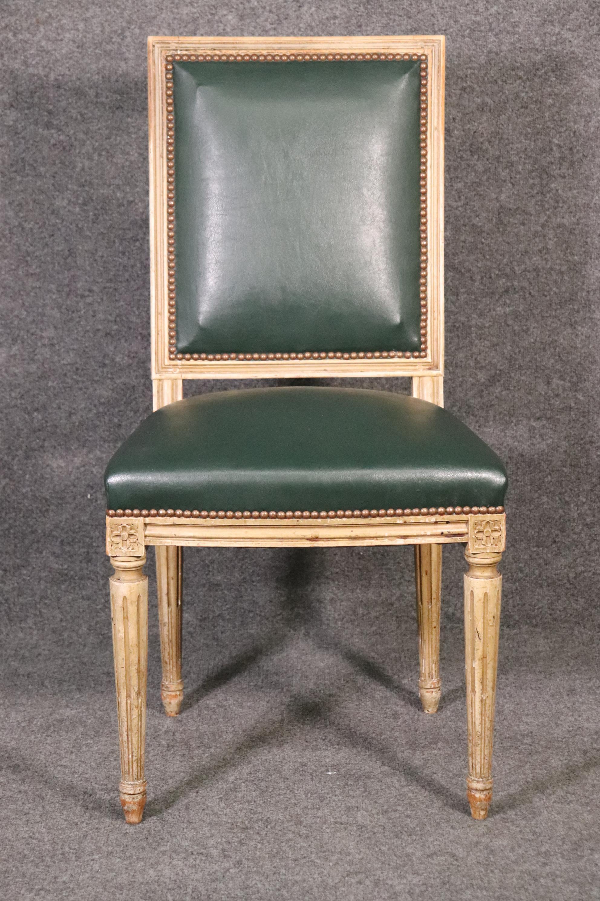 6 Louis XVI Style 19th Century Paint Decorated Dining Chairs Attributed Jansen In Good Condition In Swedesboro, NJ