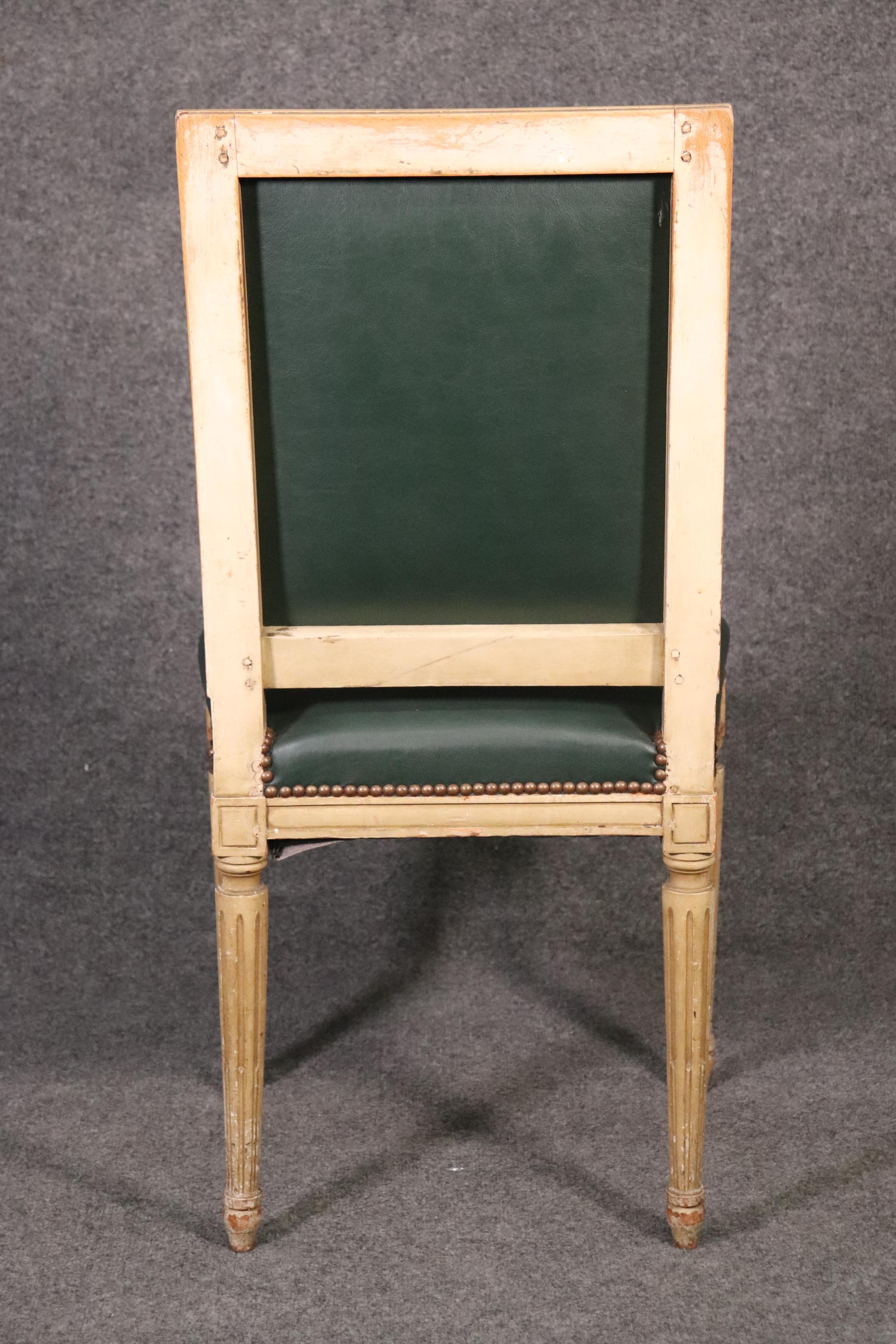 Faux Leather 6 Louis XVI Style 19th Century Paint Decorated Dining Chairs Attributed Jansen