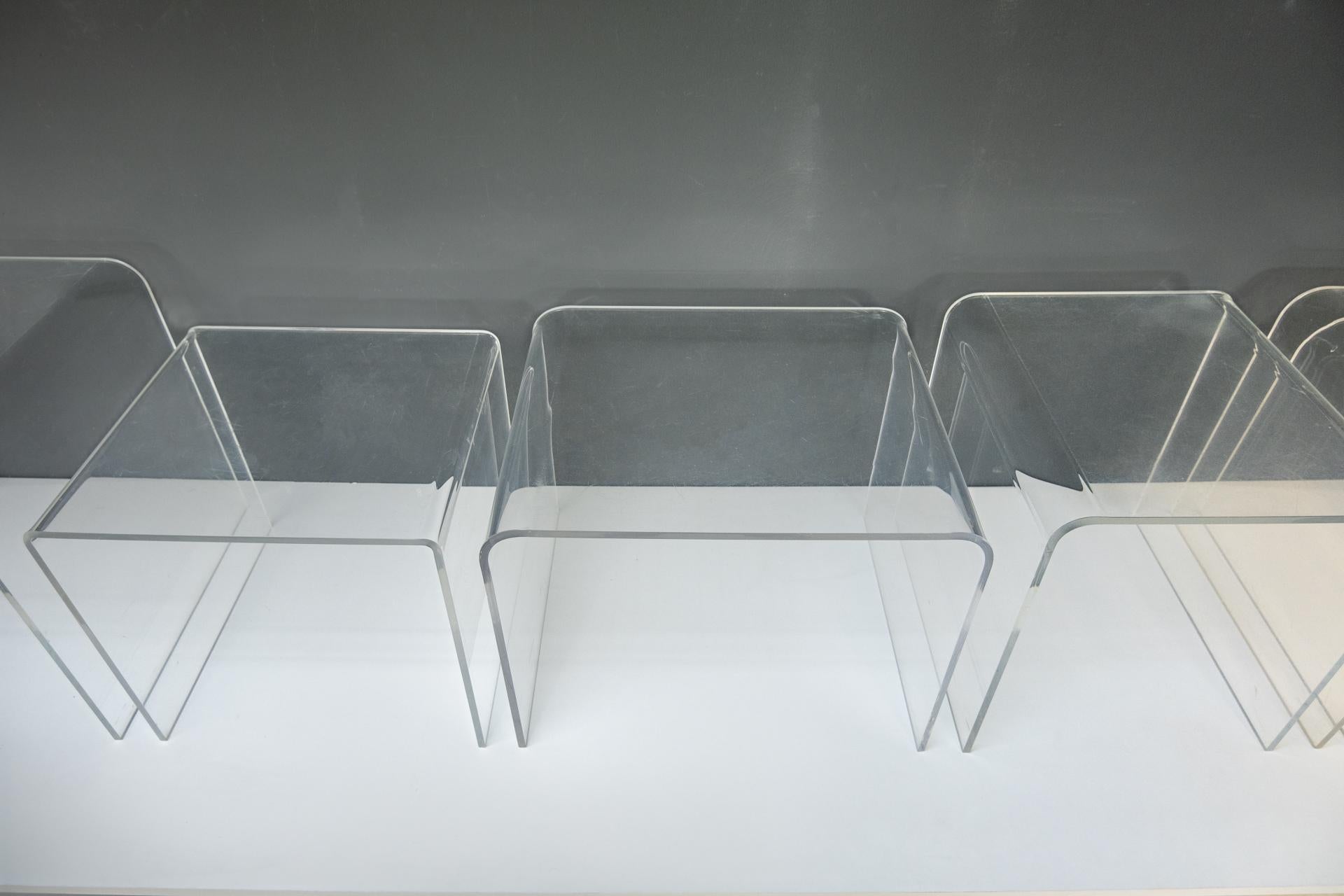 French 6 Lucite Side Tables, France, 1970s