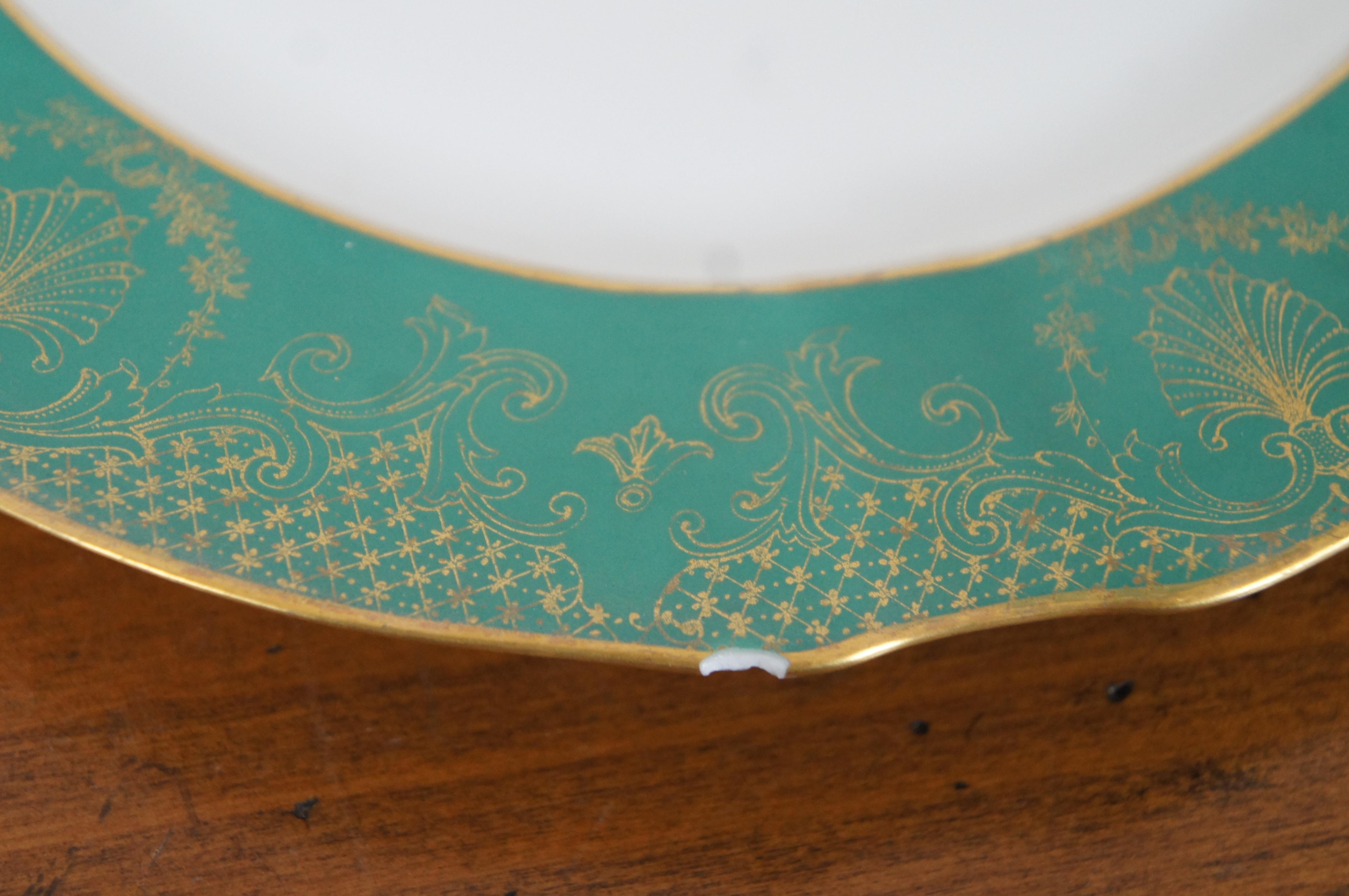6 M Redon Limoges La Porcelain Limousine Green Gold Salad Lunch Plates In Good Condition In Dayton, OH