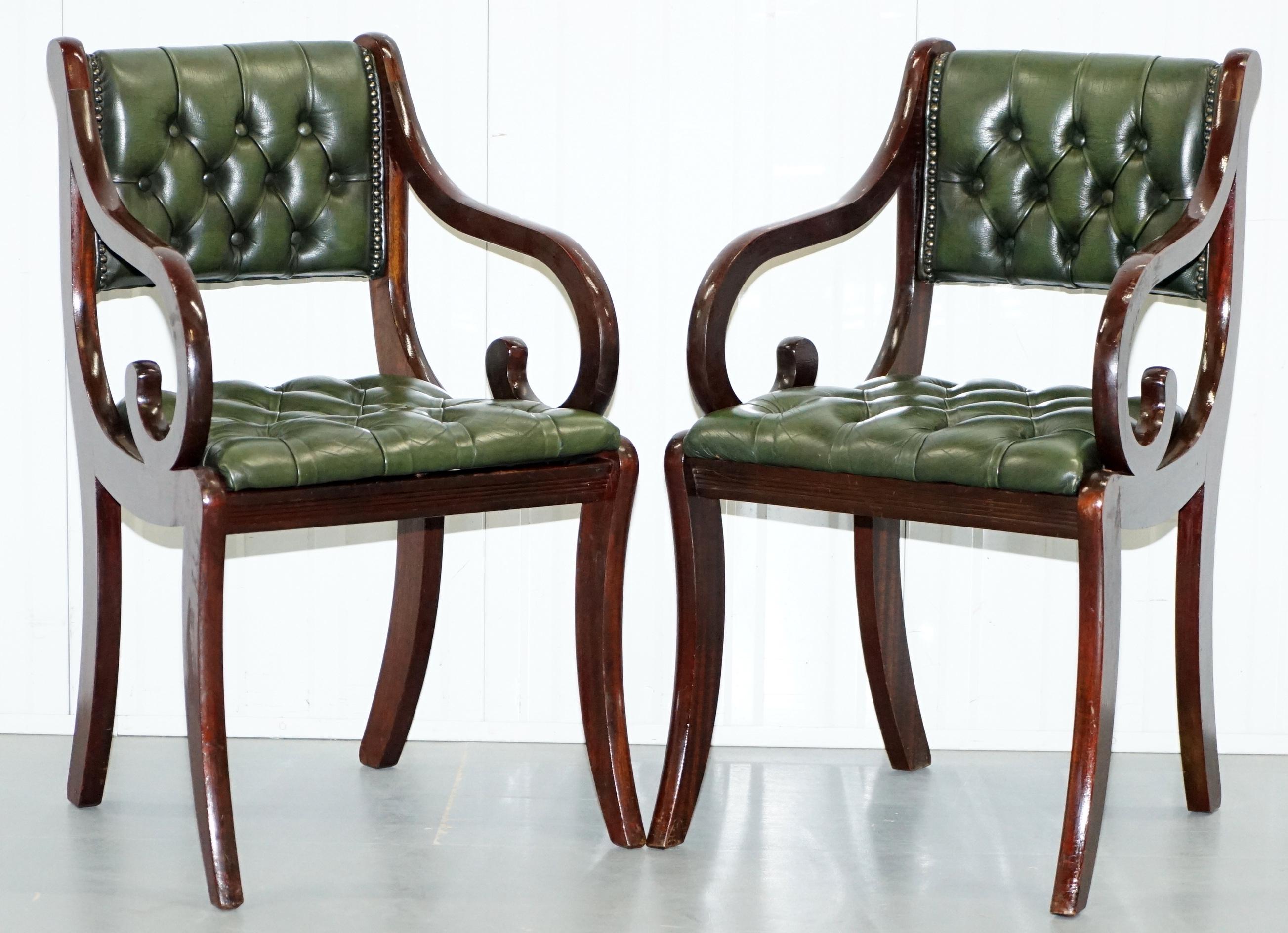 6 Mahogany Beresford & Hicks England Dining Chairs Chesterfield Leather Hide 2