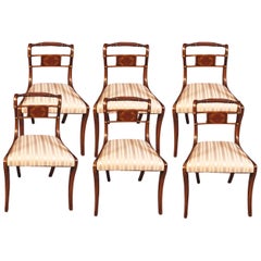 6 Mahogany Dining Chairs, Regency period, Brass Inlay