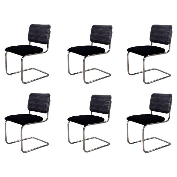 6 Marcel Breuer Black Leather Cesca Side/Dining Chairs for Knoll, 1980 For Sale