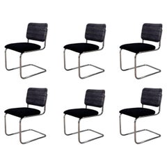 Vintage 6 Marcel Breuer Black Leather Cesca Side/Dining Chairs for Knoll, 1980
