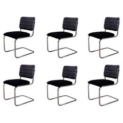 6 Marcel Breuer Black Leather Cesca Side/Dining Chairs for Knoll, 1980