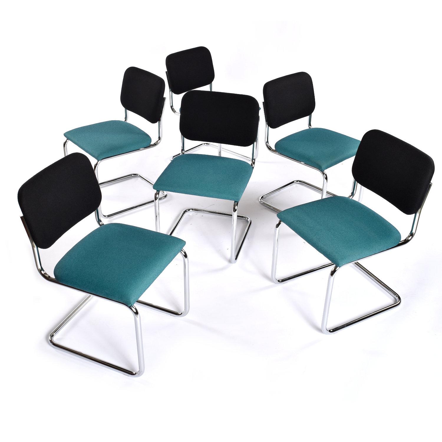 6 Marcel Breuer for Knoll Blue and Black Upholstered Cesca Chairs In Excellent Condition In Chattanooga, TN