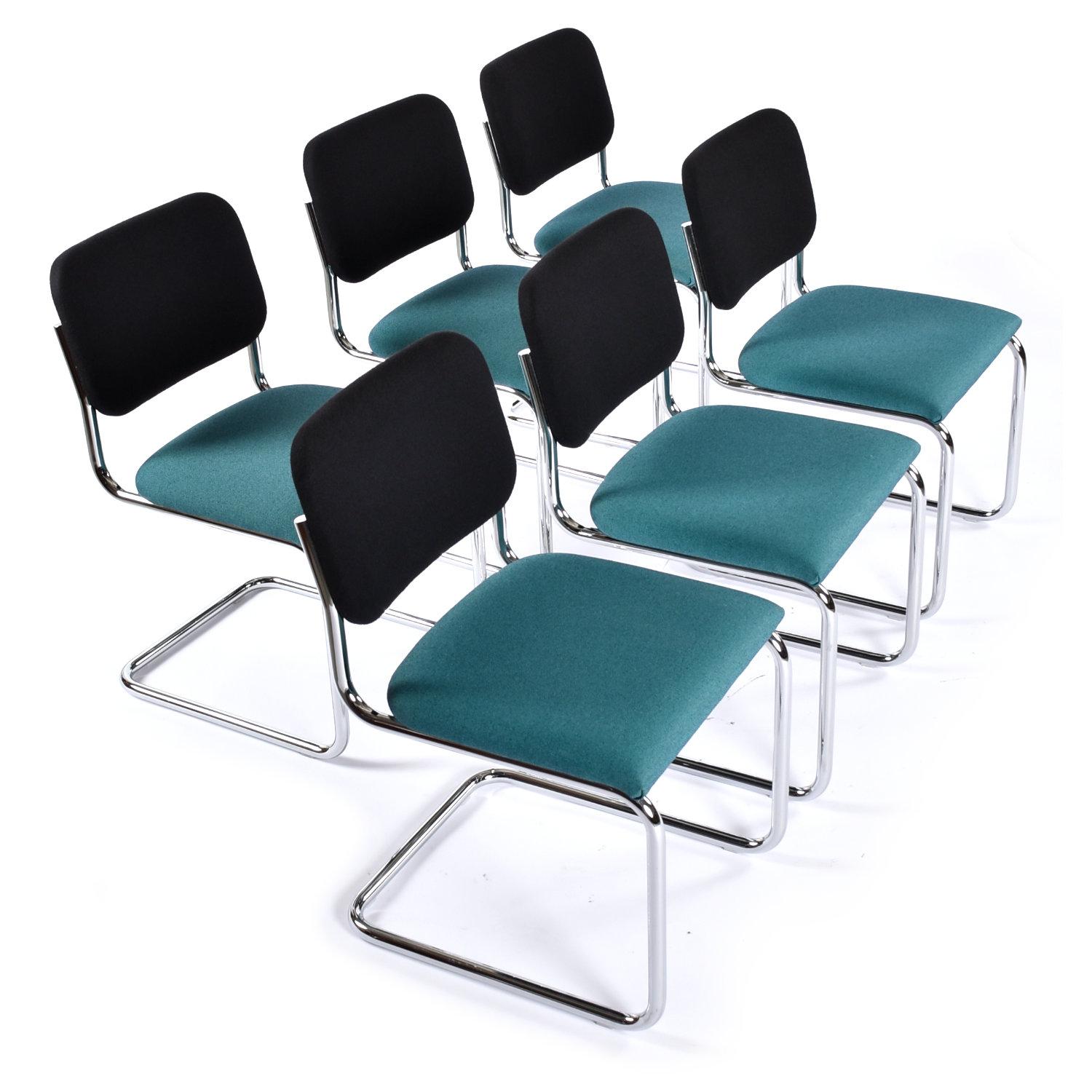 Contemporary 6 Marcel Breuer for Knoll Blue and Black Upholstered Cesca Chairs