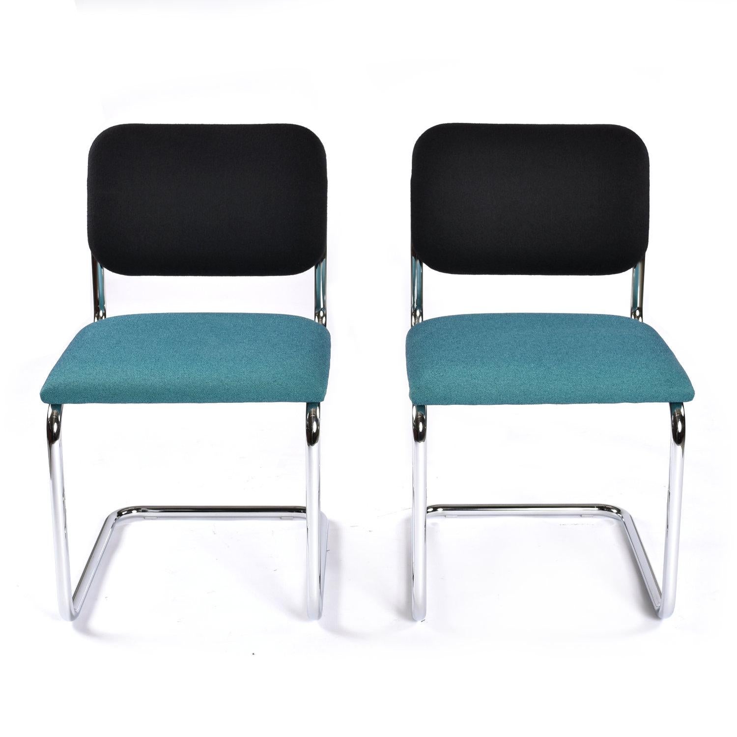 Fabric 6 Marcel Breuer for Knoll Blue and Black Upholstered Cesca Chairs