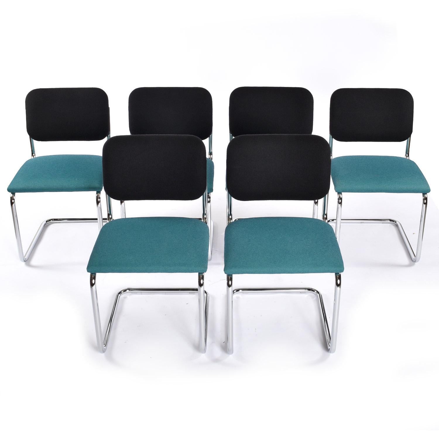 6 Marcel Breuer for Knoll Blue and Black Upholstered Cesca Chairs 1