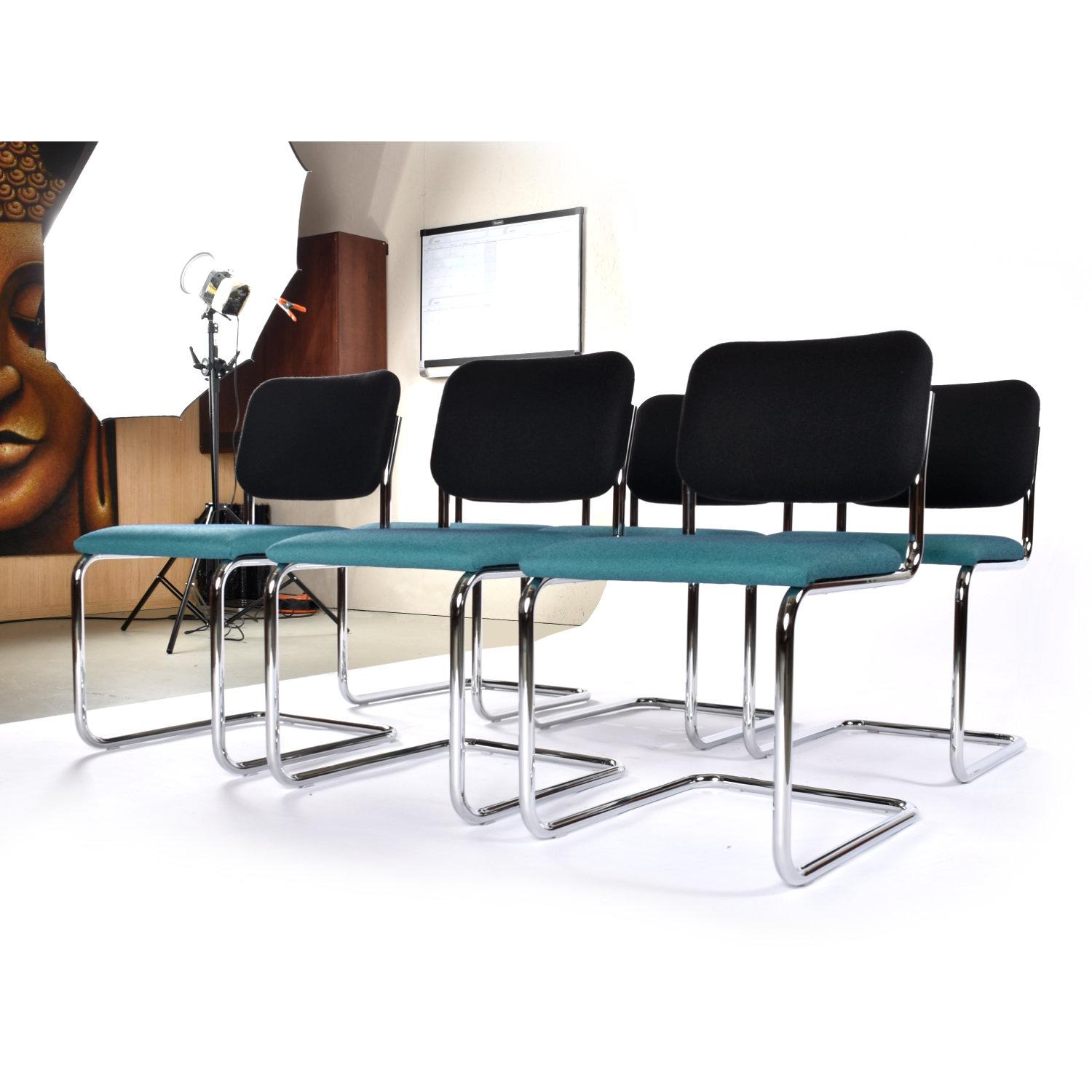 6 Marcel Breuer for Knoll Blue and Black Upholstered Cesca Chairs 2