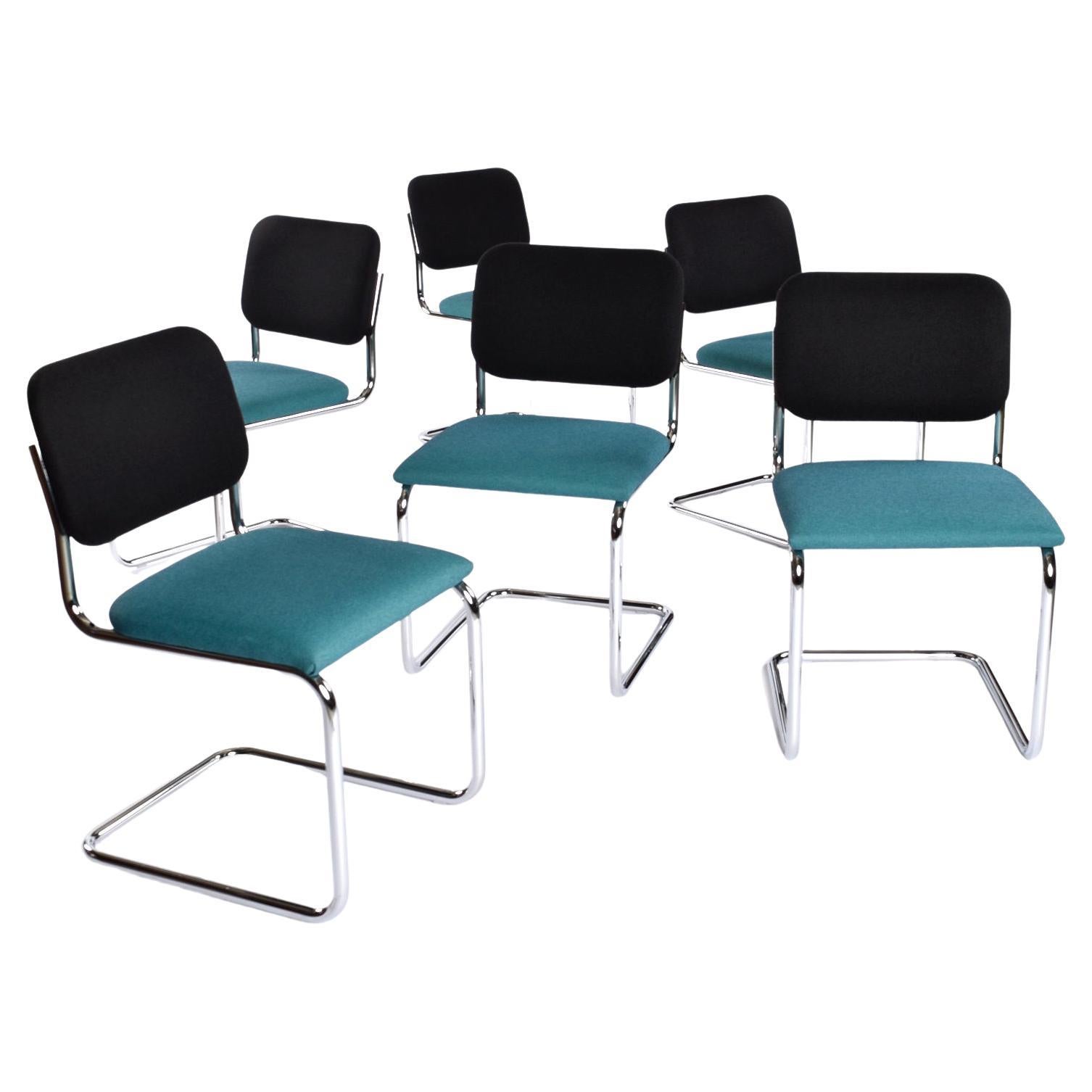 6 Marcel Breuer for Knoll Blue and Black Upholstered Cesca Chairs