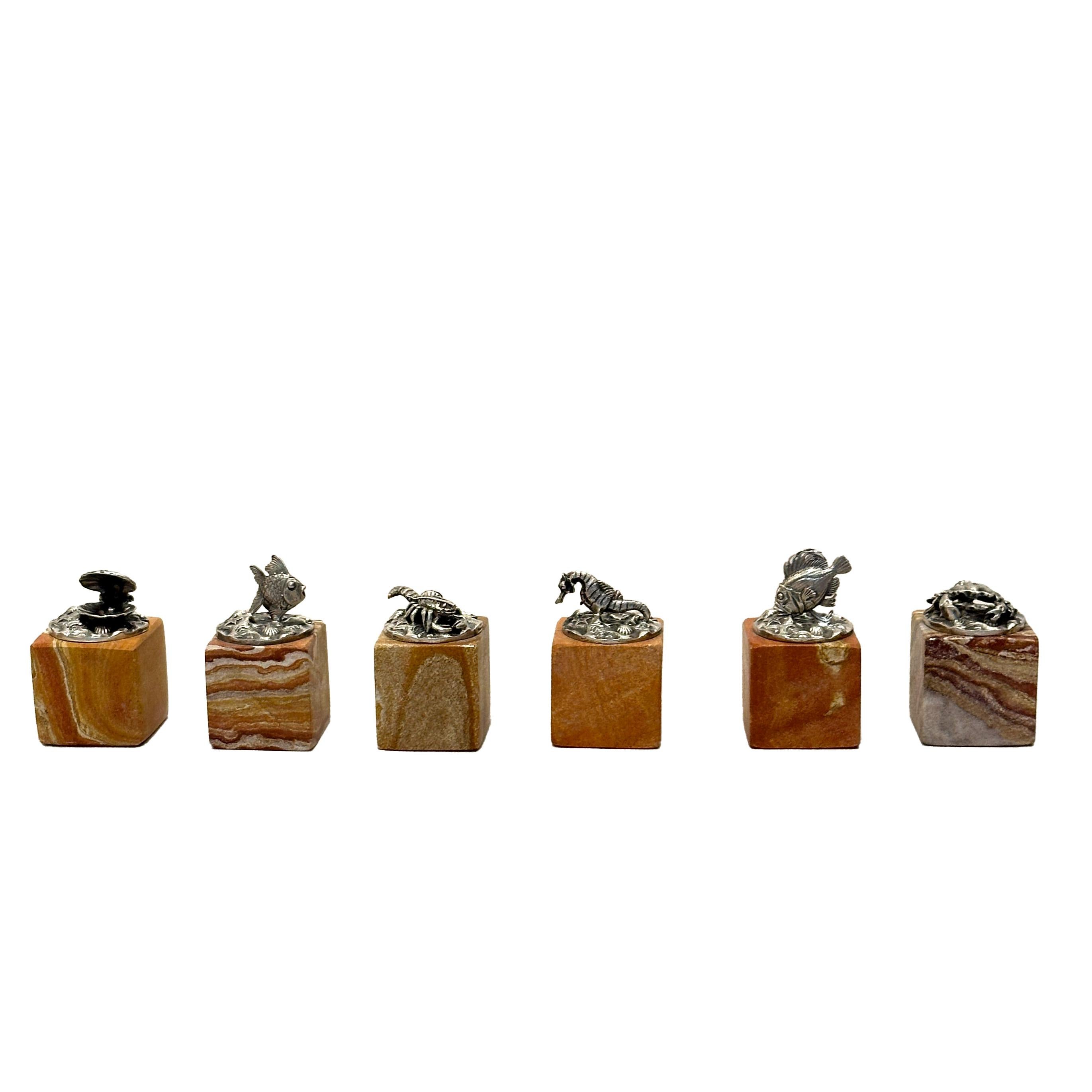 Italian Buccellati six menu-holders sterling silver Ocean-themed For Sale