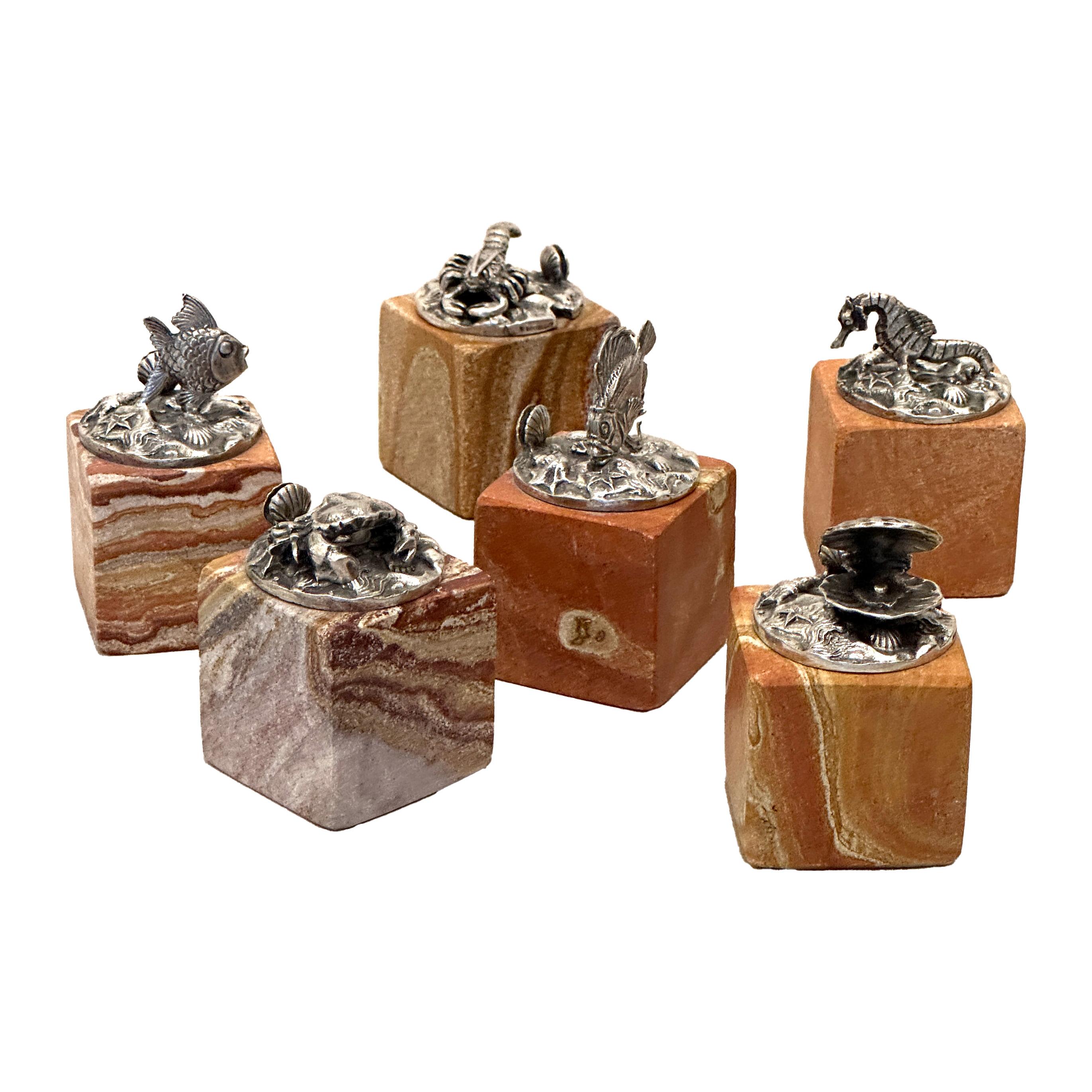 20th Century Buccellati six menu-holders sterling silver Ocean-themed For Sale