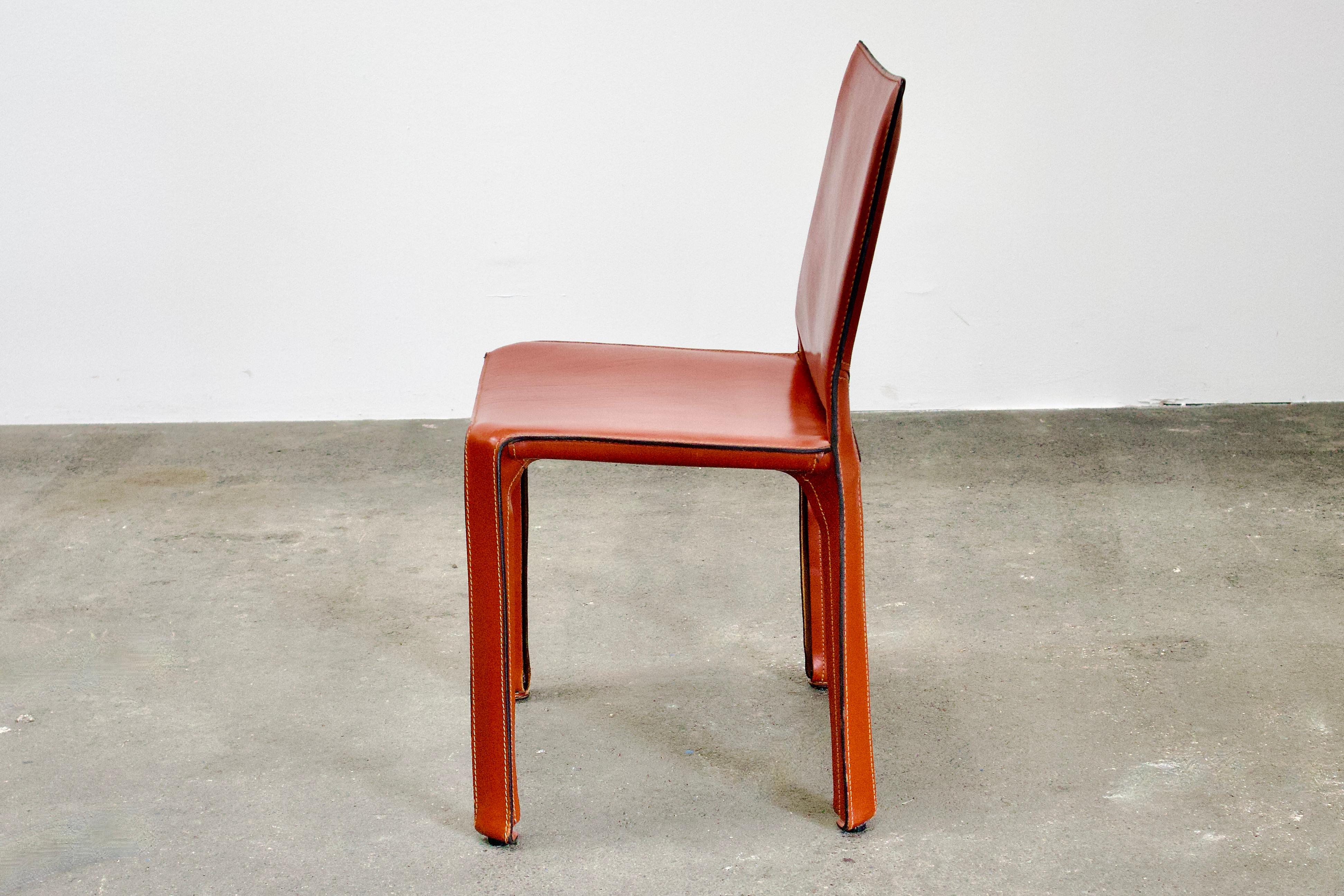 Mid-Century Modern 6 Mario Bellini CAB 412 Chairs in Russian Red / Cognac Leather for Cassina
