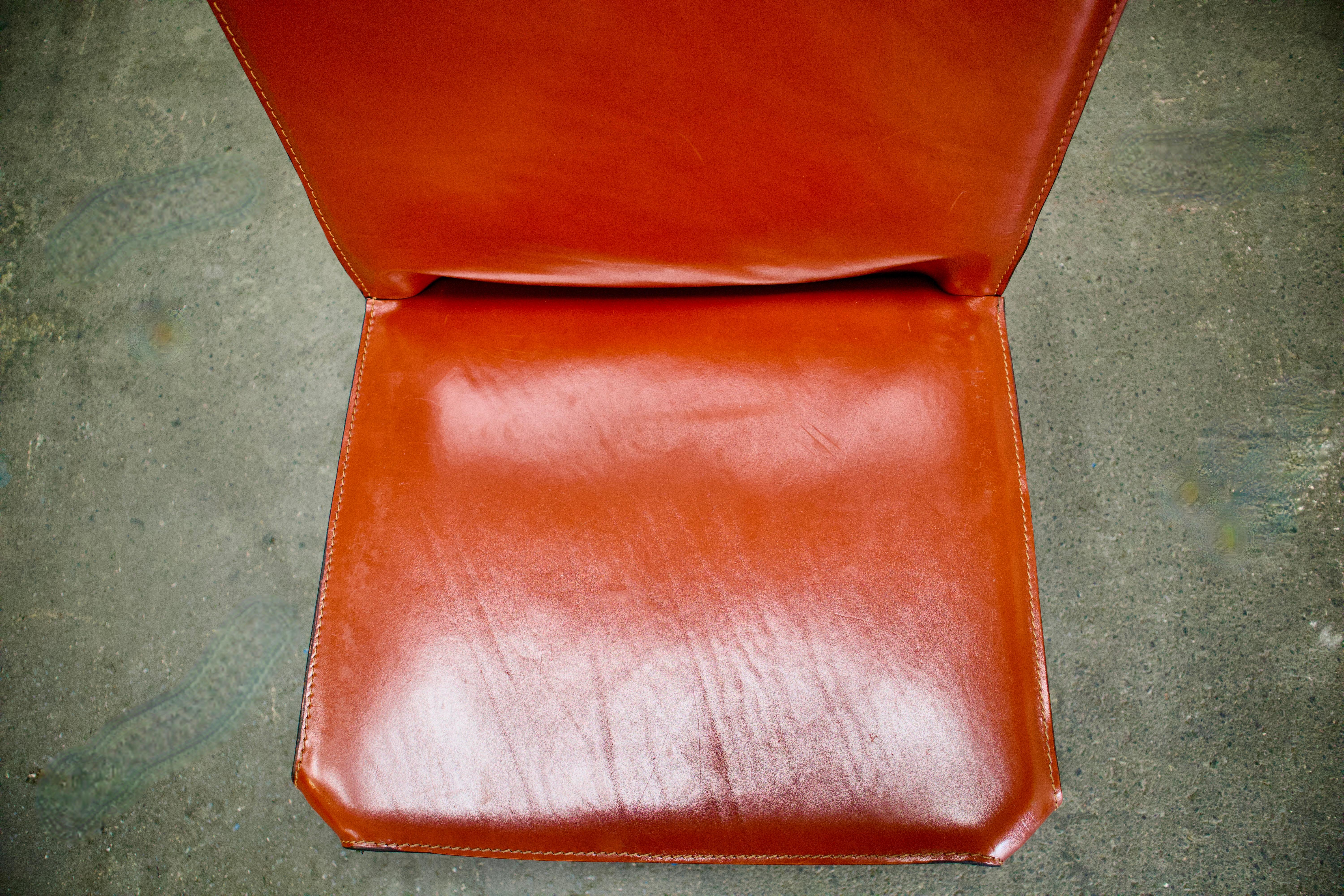 20th Century 6 Mario Bellini CAB 412 Chairs in Russian Red / Cognac Leather for Cassina