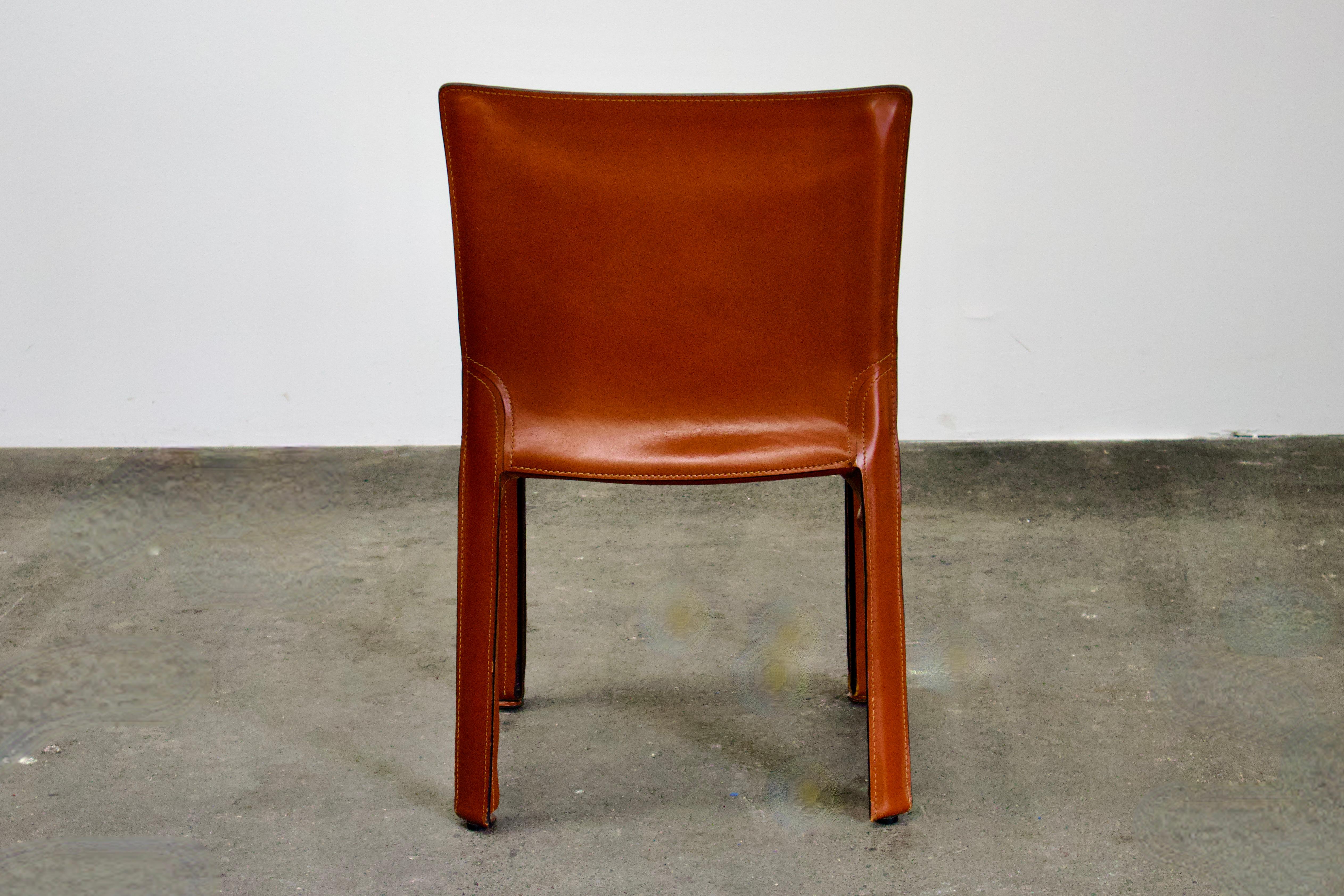 6 Mario Bellini CAB 412 Chairs in Russian Red / Cognac Leather for Cassina 2