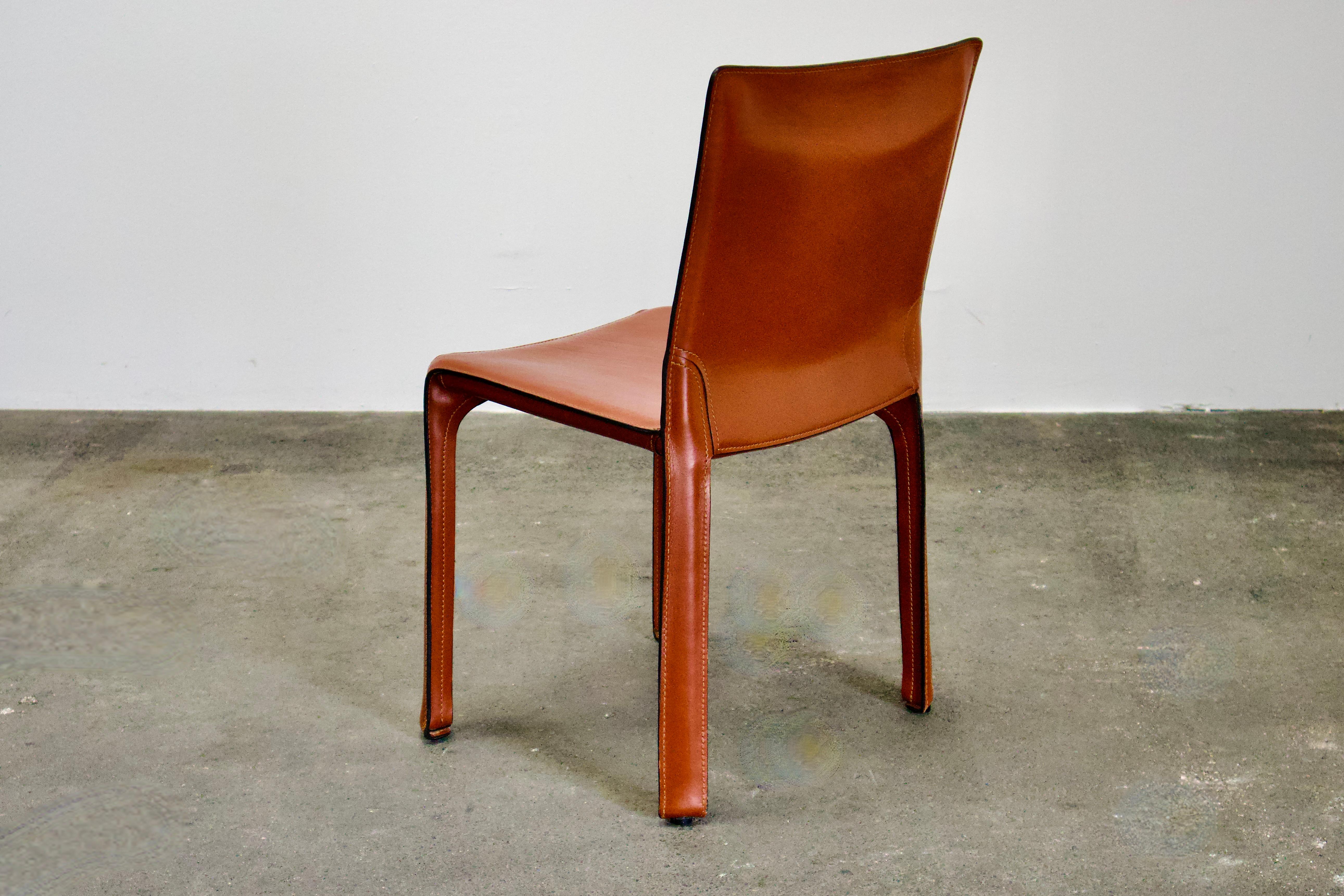 6 Mario Bellini CAB 412 Chairs in Russian Red / Cognac Leather for Cassina 3