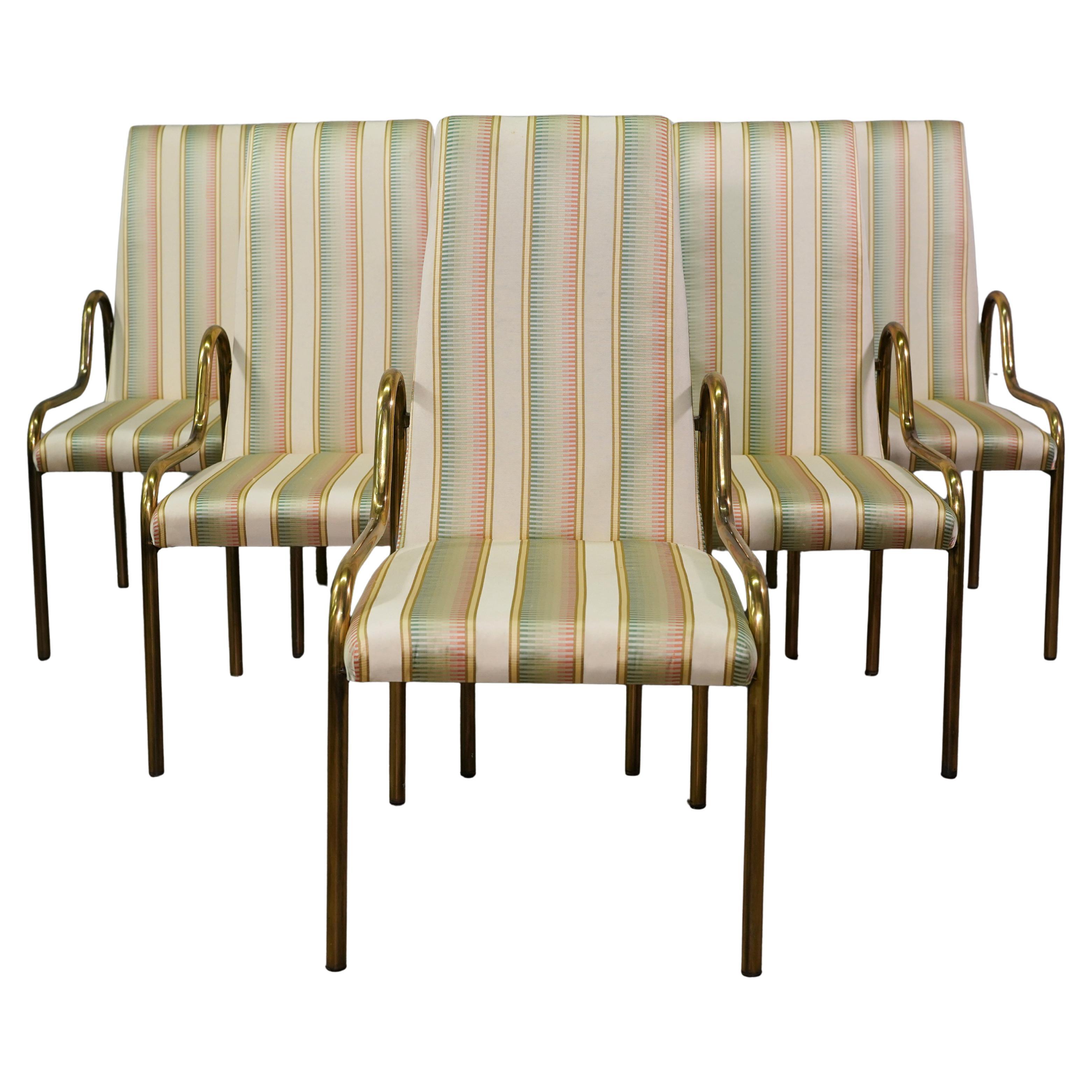 6 Mastercraft Brass Dining Chairs, Set of Six