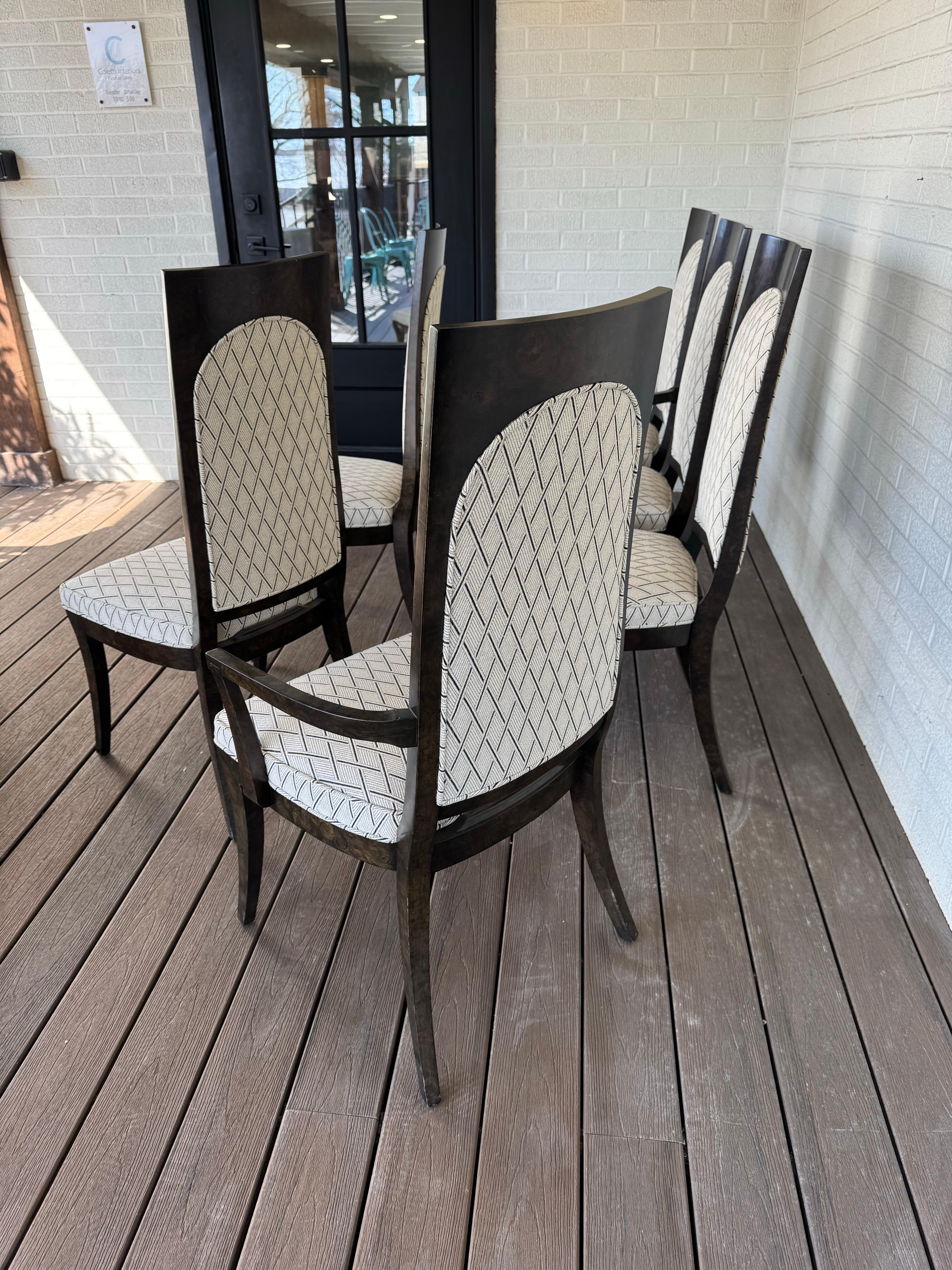 6 Mastercraft Burled Amboyna Dining Chairs For Sale 5