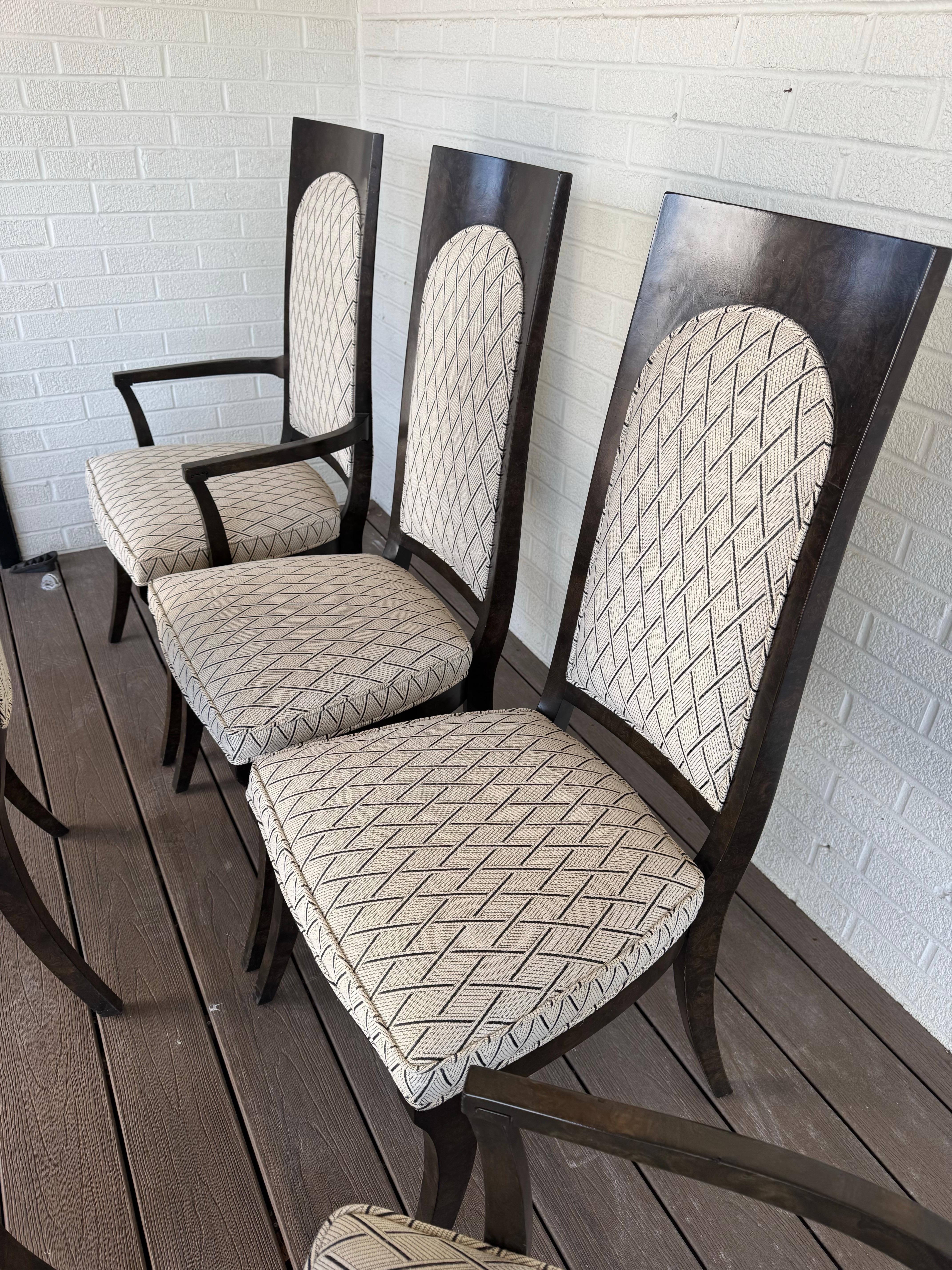 Mid-Century Modern 6 Mastercraft Burled Amboyna Dining Chairs For Sale