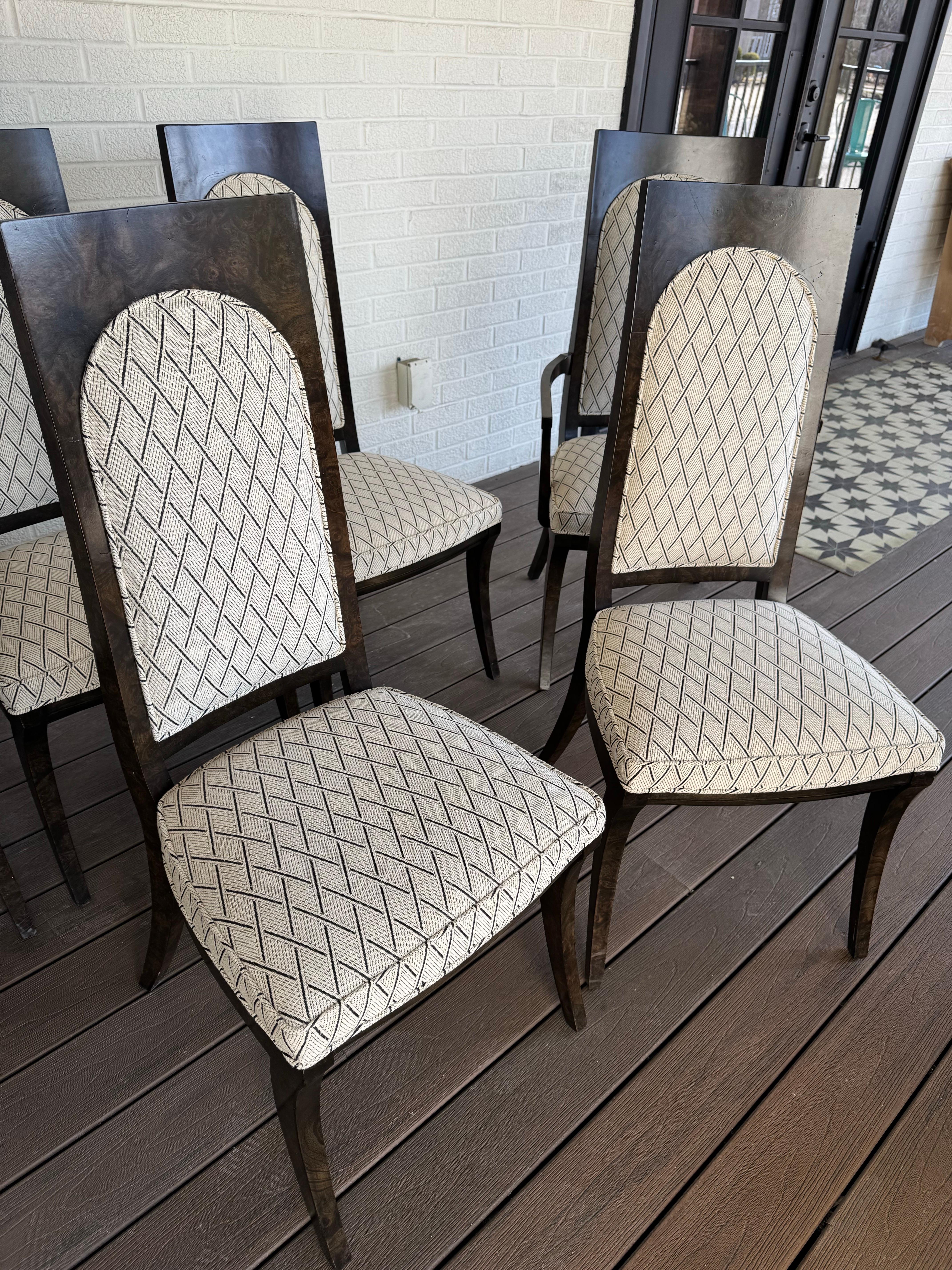 6 Mastercraft Burled Amboyna Dining Chairs In Good Condition For Sale In Hartville, OH