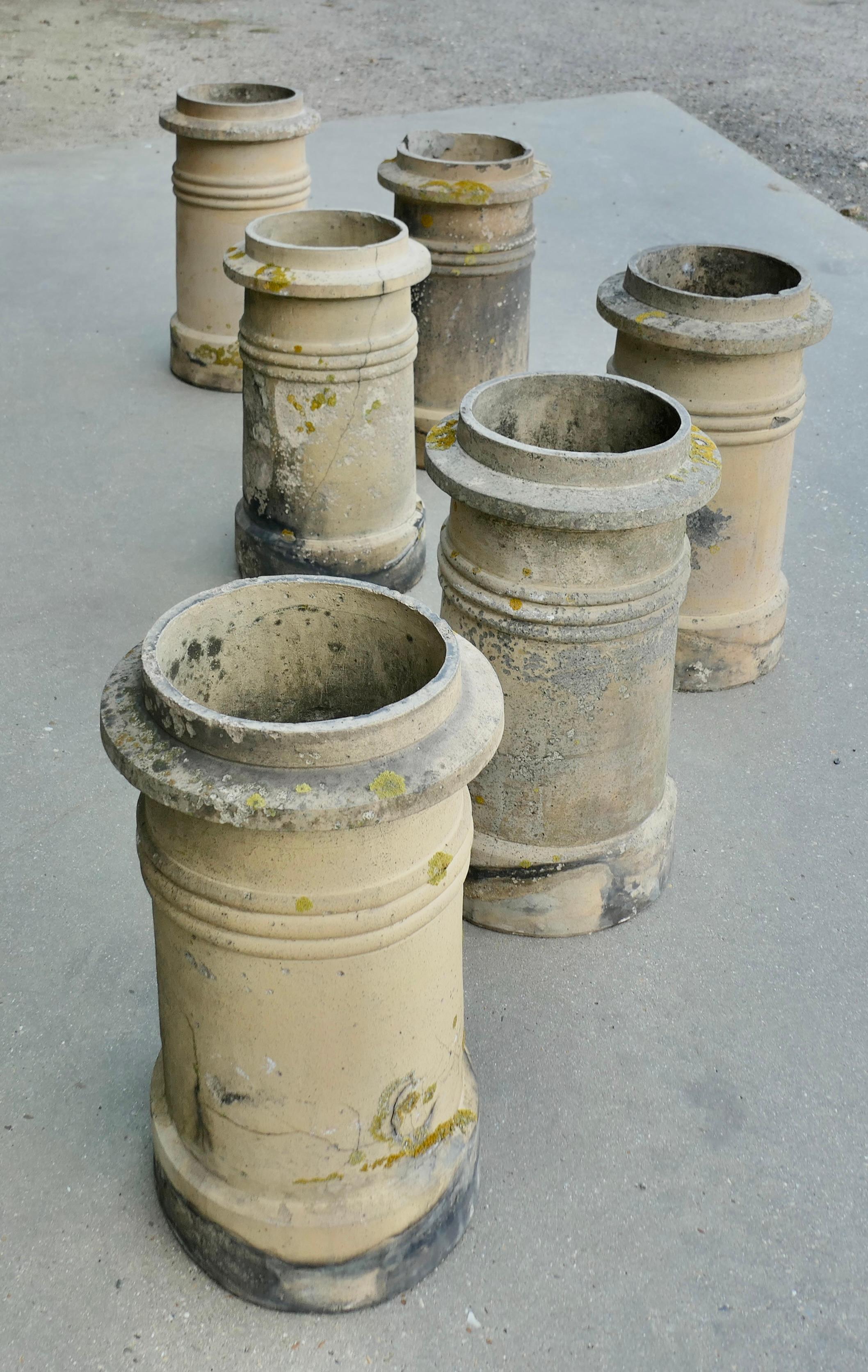 Earthenware 6 Matching Victorian Chimney Pots   6 Well used and well weathered For Sale