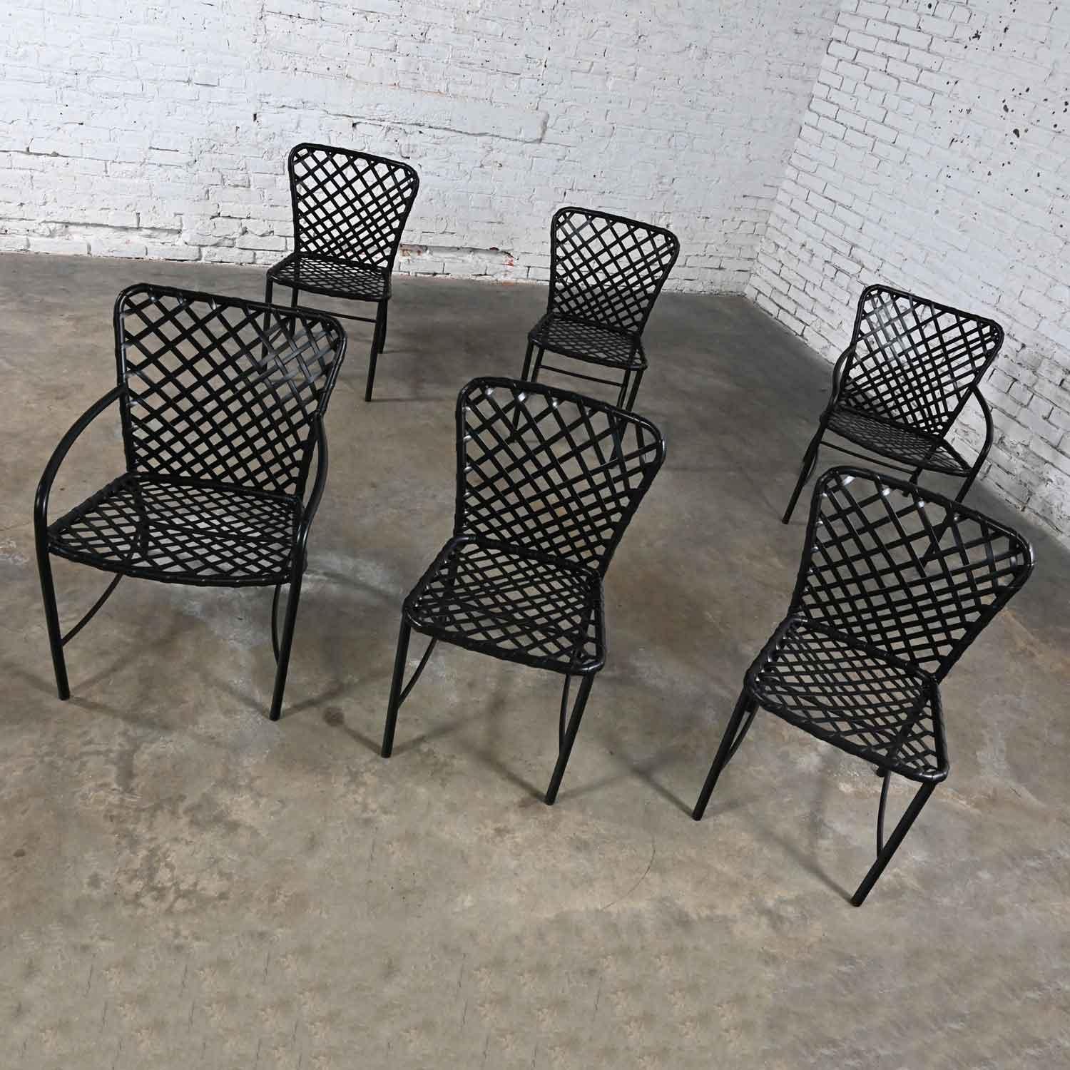 Mid-Century Modern 6 chaises de salle à manger d'extérieur Jordan Tamiami marron MCM, 4 accoudoirs et 2 bras par Hall Bradley en vente