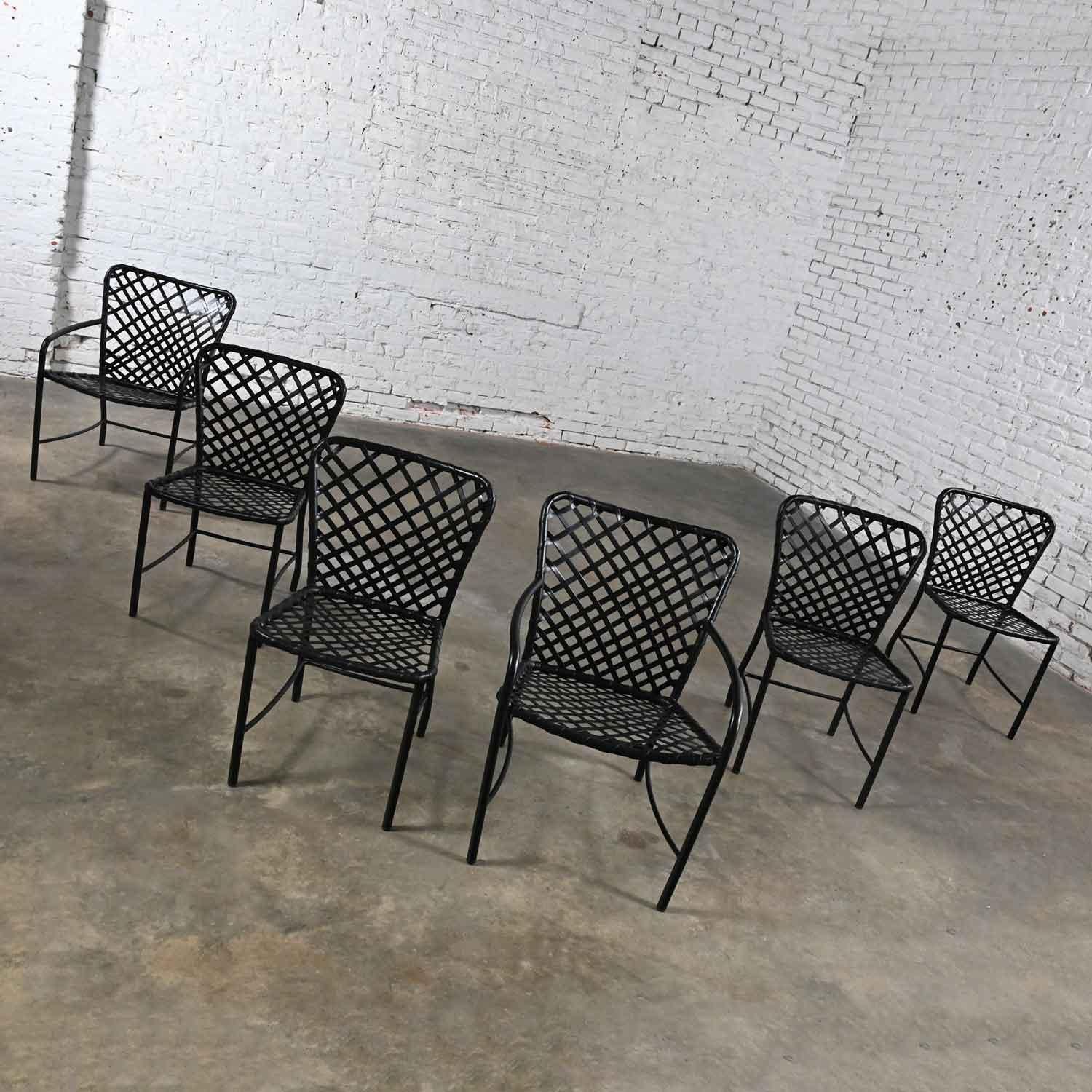 6 chaises de salle à manger d'extérieur Jordan Tamiami marron MCM, 4 accoudoirs et 2 bras par Hall Bradley Bon état - En vente à Topeka, KS