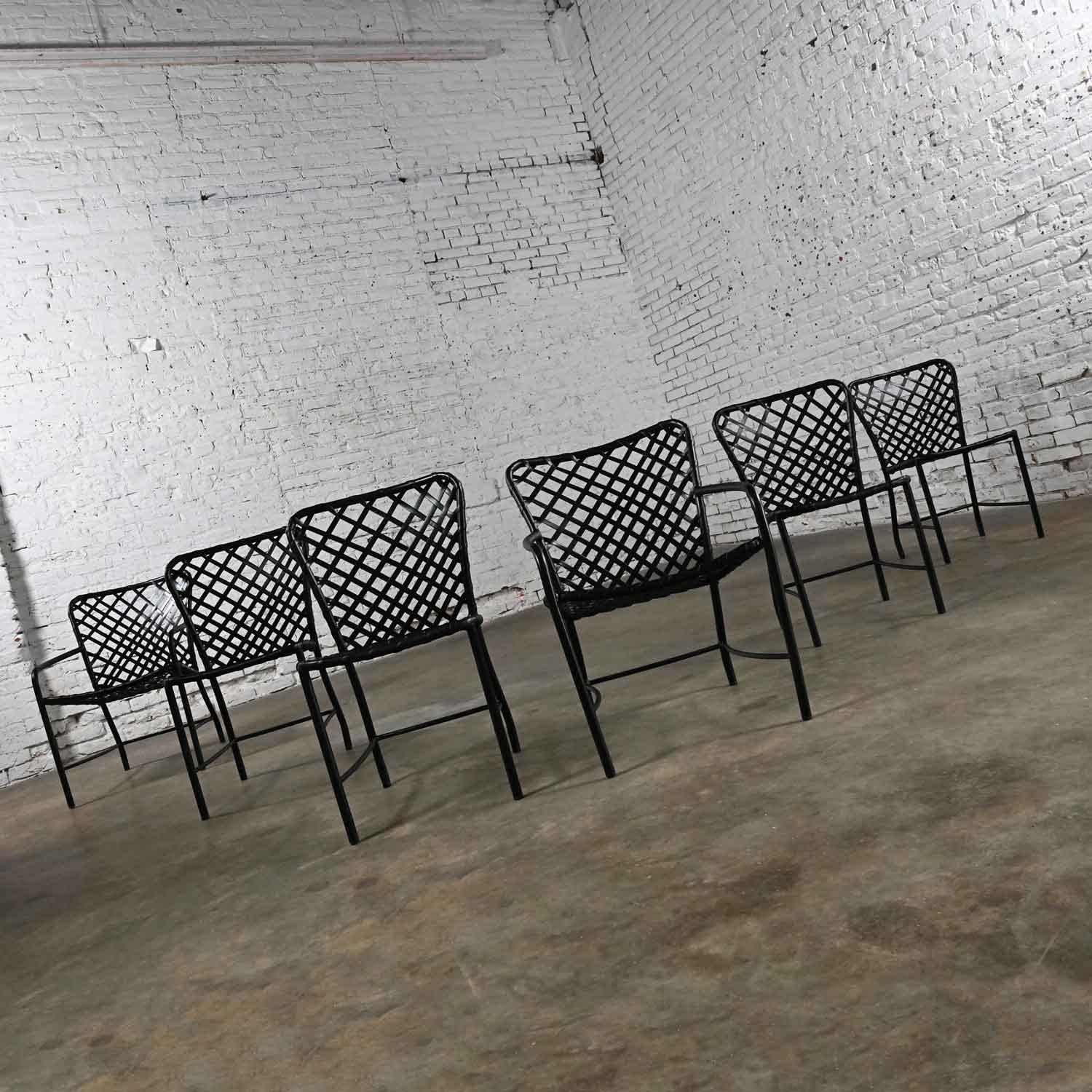 20ième siècle 6 chaises de salle à manger d'extérieur Jordan Tamiami marron MCM, 4 accoudoirs et 2 bras par Hall Bradley en vente