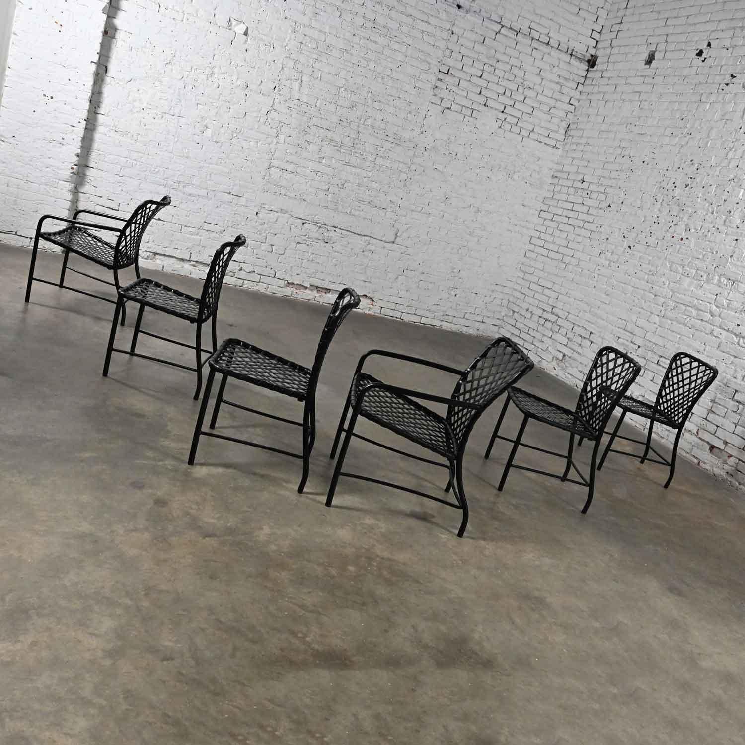 Aluminium 6 chaises de salle à manger d'extérieur Jordan Tamiami marron MCM, 4 accoudoirs et 2 bras par Hall Bradley en vente
