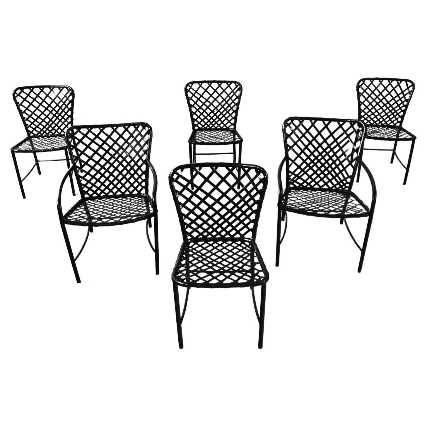 6 chaises de salle à manger d'extérieur Jordan Tamiami marron MCM, 4 accoudoirs et 2 bras par Hall Bradley en vente