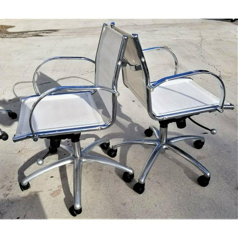 Mid-Century Modern '6' Mcm Chrome Adjustable Dining Conference Desk Armchairs by Sitland Italy For Sale