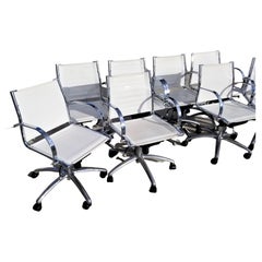 Retro '6' Mcm Chrome Adjustable Dining Conference Desk Armchairs by Sitland Italy