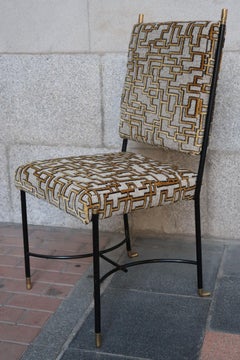 6 Metal, Brass and Grey Wool and Yellow Velvet Midcentury Italian Chairs, 1960