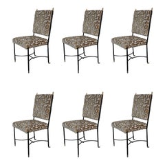 6 Metal, Brass and Grey Wool and Yellow Velvet Midcentury Italian Chairs, 1960