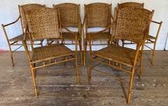 6 Mid C Metal Faux Bamboo Rattan Patio Dining Arm Chairs