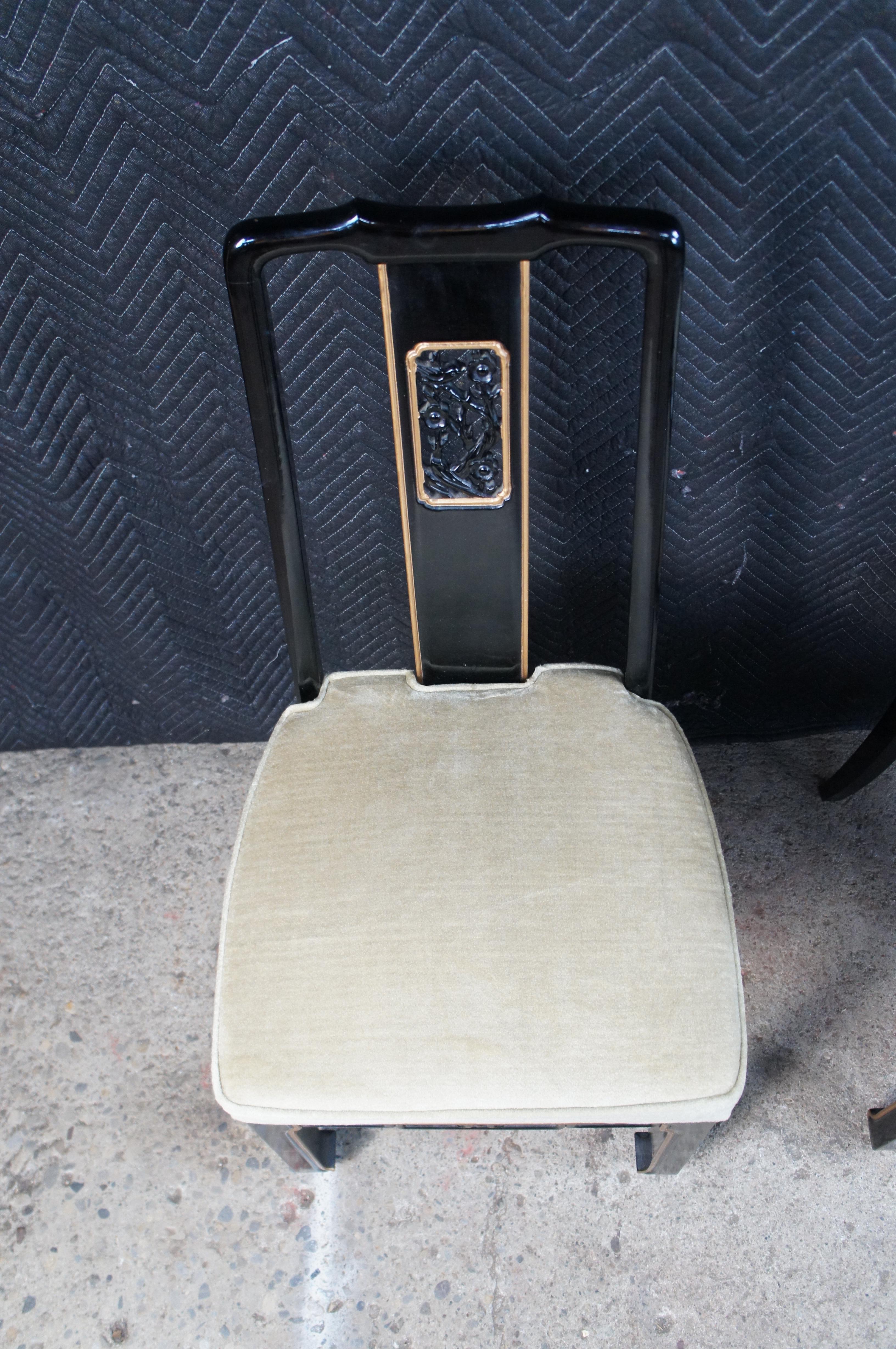 6 Sillas de Comedor de Chinoiserie Oriental de Mediados de Siglo Lacadas en Negro en venta 5