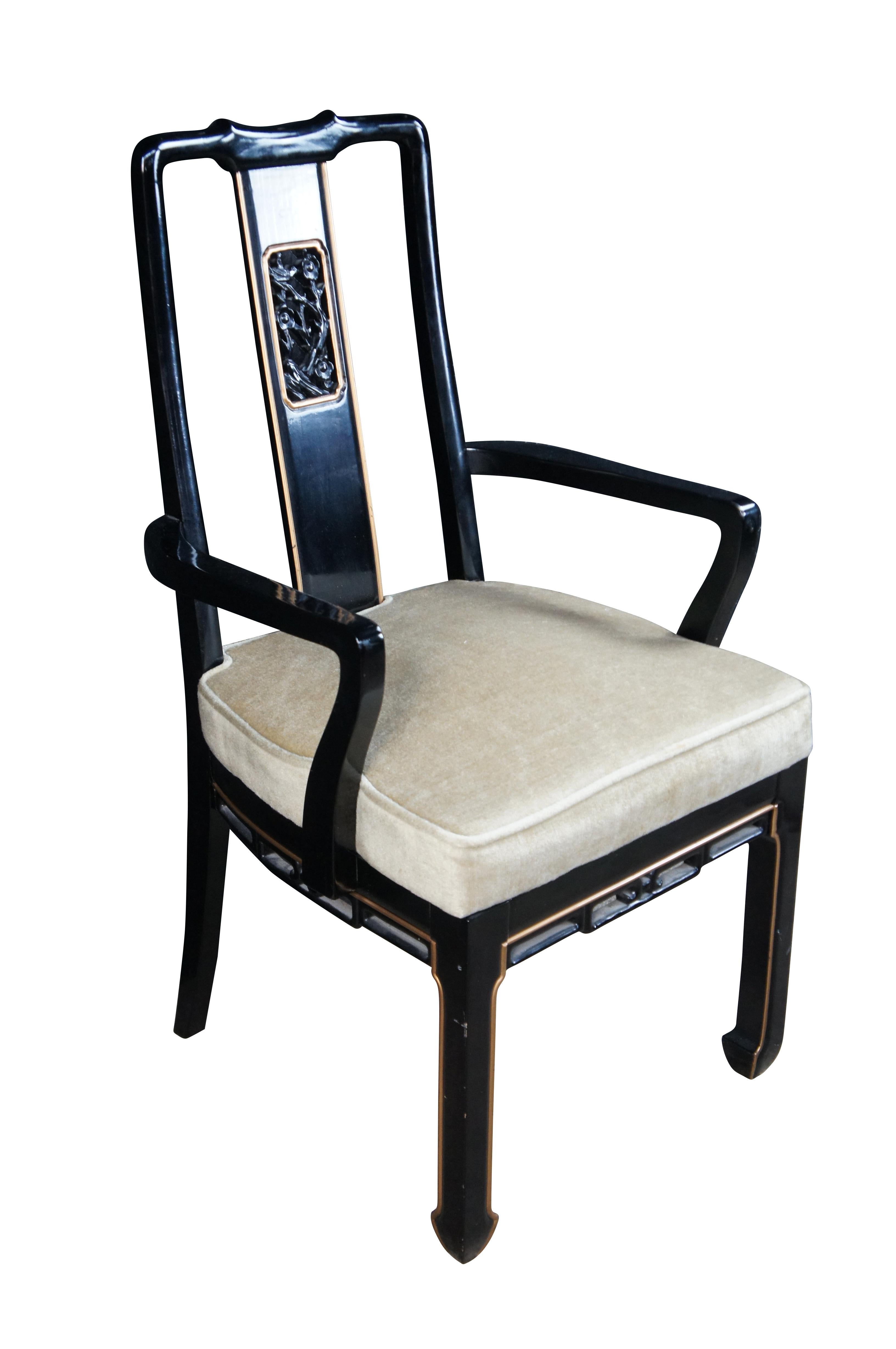 6 Sillas de Comedor de Chinoiserie Oriental de Mediados de Siglo Lacadas en Negro Taiwanés en venta