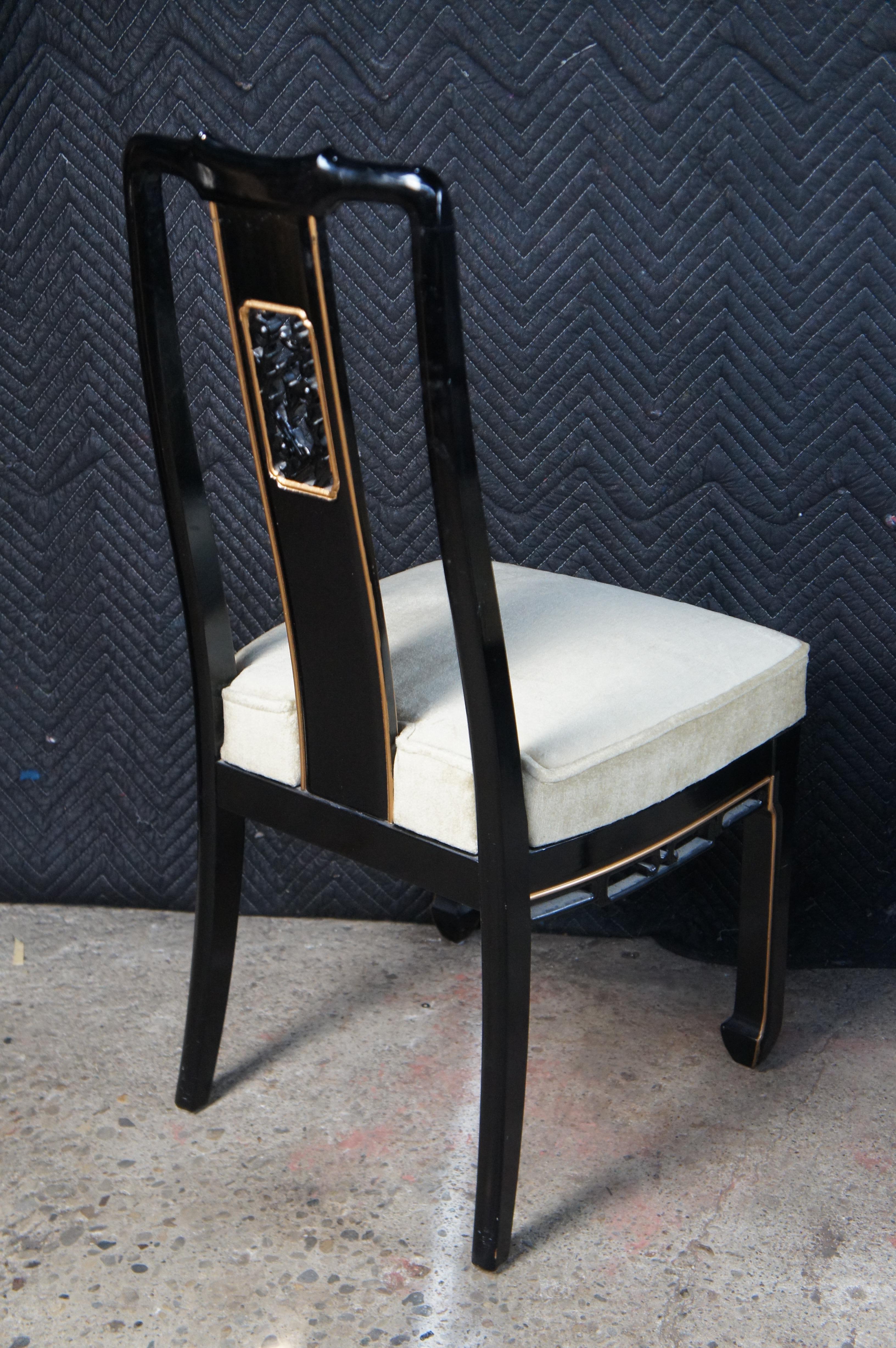 6 Sillas de Comedor de Chinoiserie Oriental de Mediados de Siglo Lacadas en Negro en venta 1