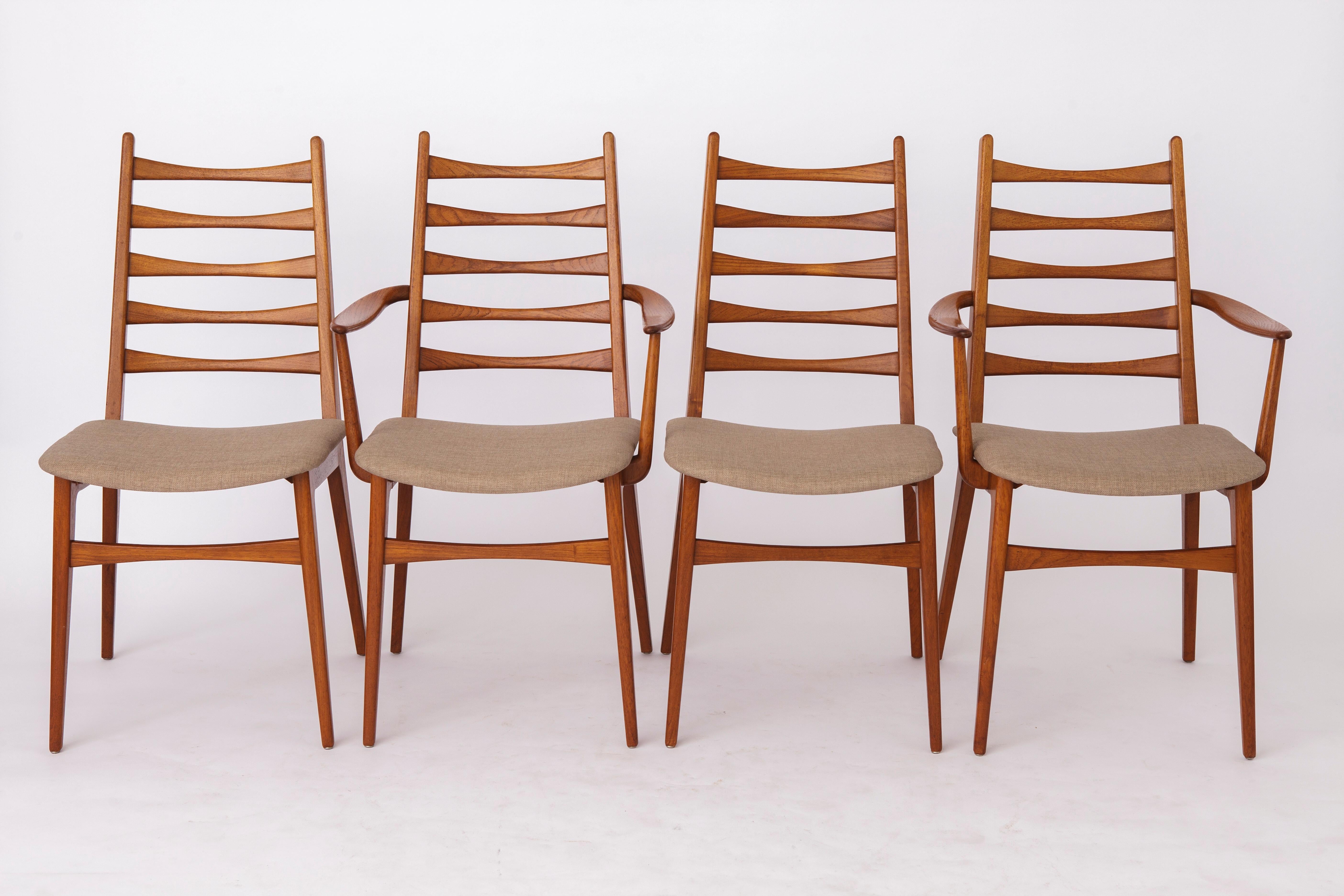 Polished 6 Mid century dining chairs, 1960s, Germany, Teak, Vintage