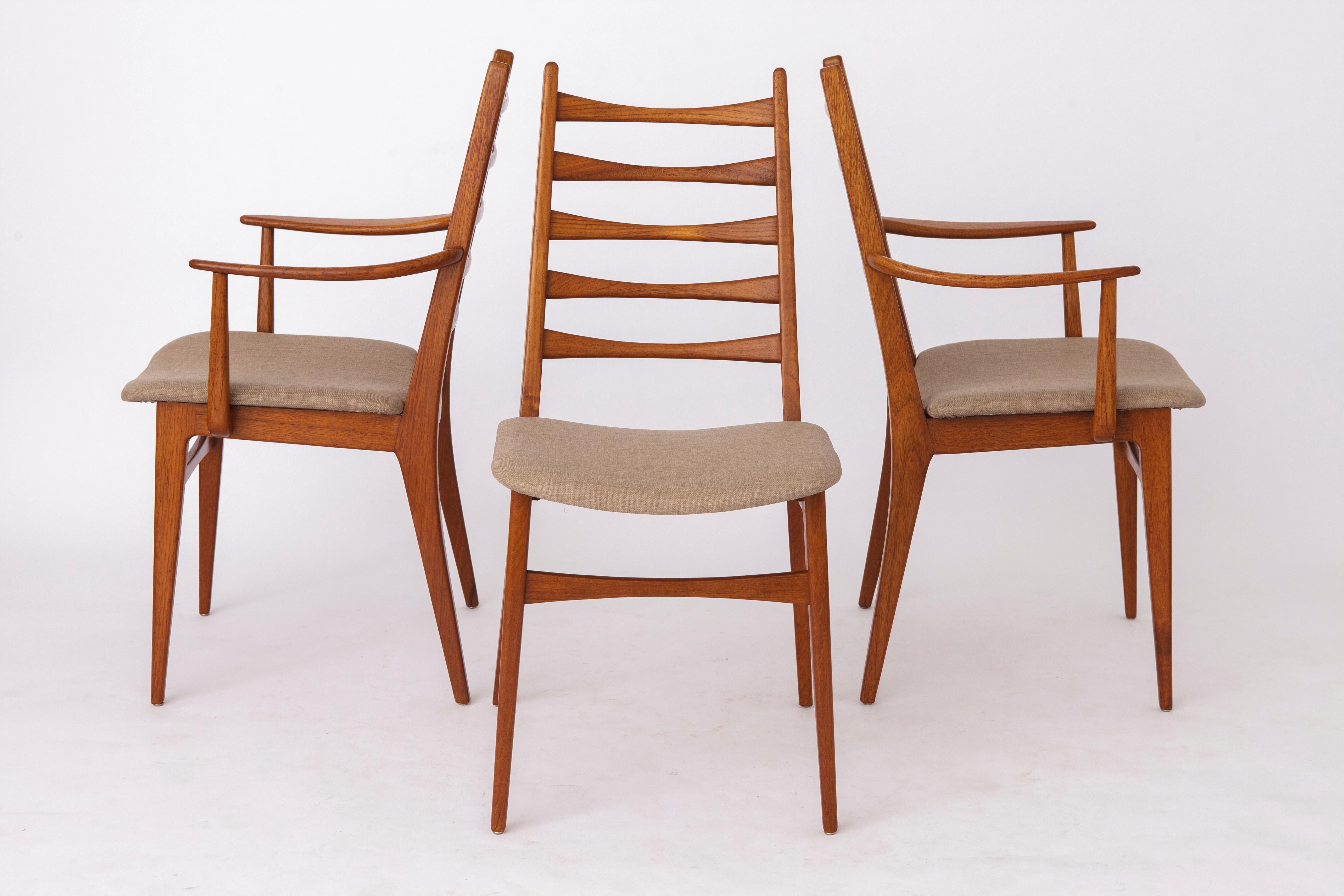 Fabric 6 Mid century dining chairs, 1960s, Germany, Teak, Vintage