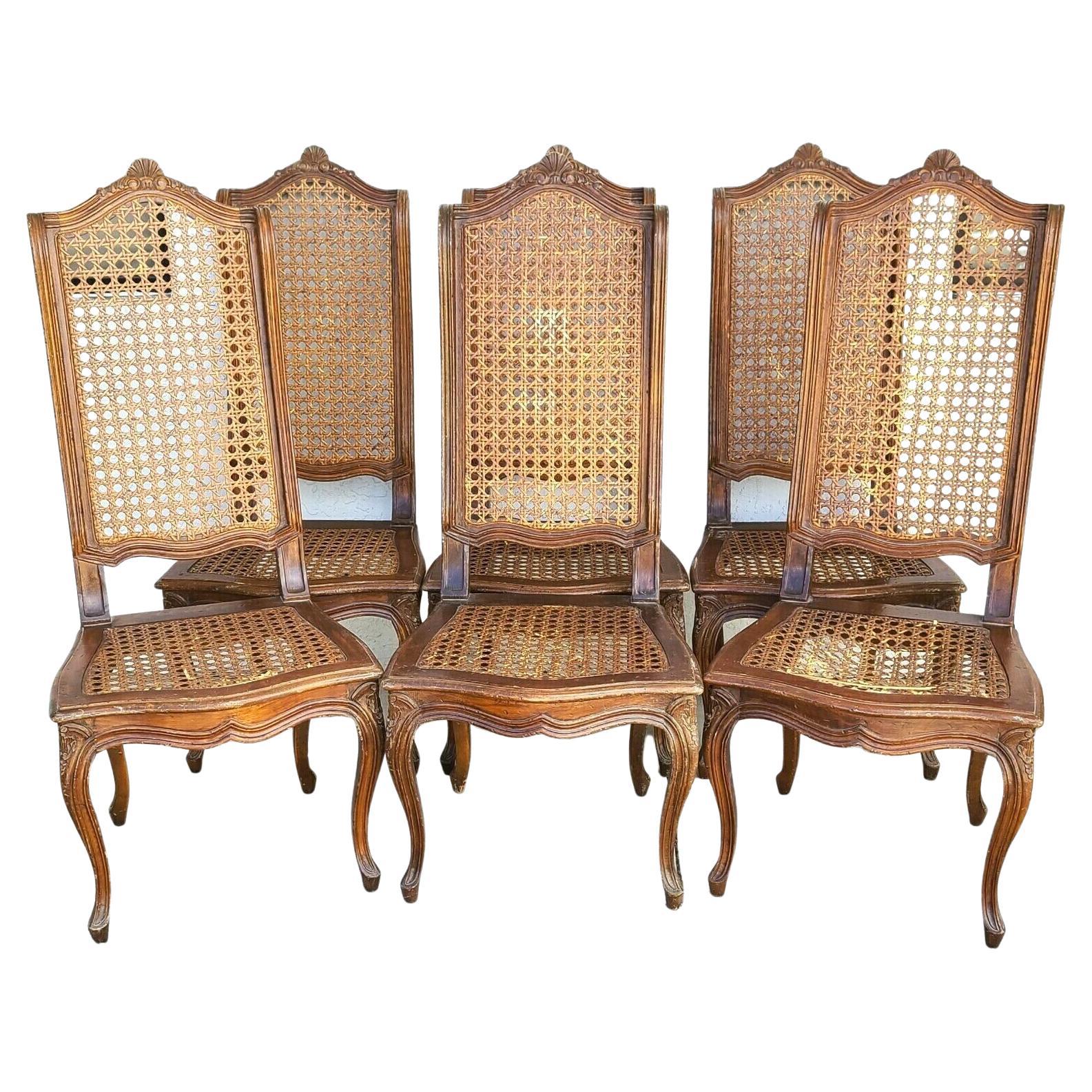 6 chaises de salle à manger françaises du milieu du siècle dernier en rotin Wingback de Mariano Garcia, d'Espagne en vente